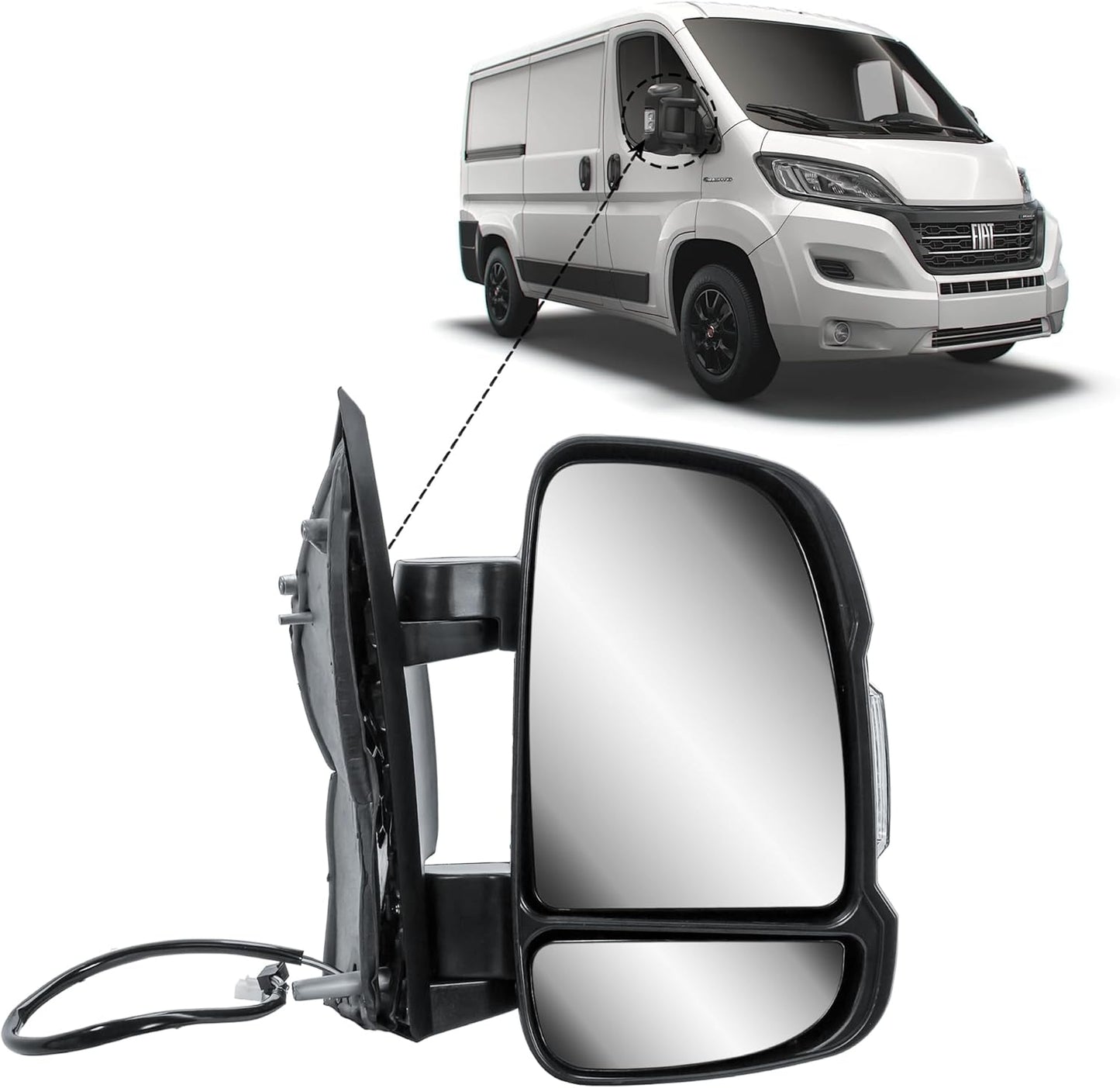 Aligoparts Driver Right Side O/S Electric Heated Wing Mirror Short Arm with Temperature Sensor for Fiat Ducato / Peugeot Boxer / Citroën Relay 2006–2023 / Vauxhall Movano 2019–2023