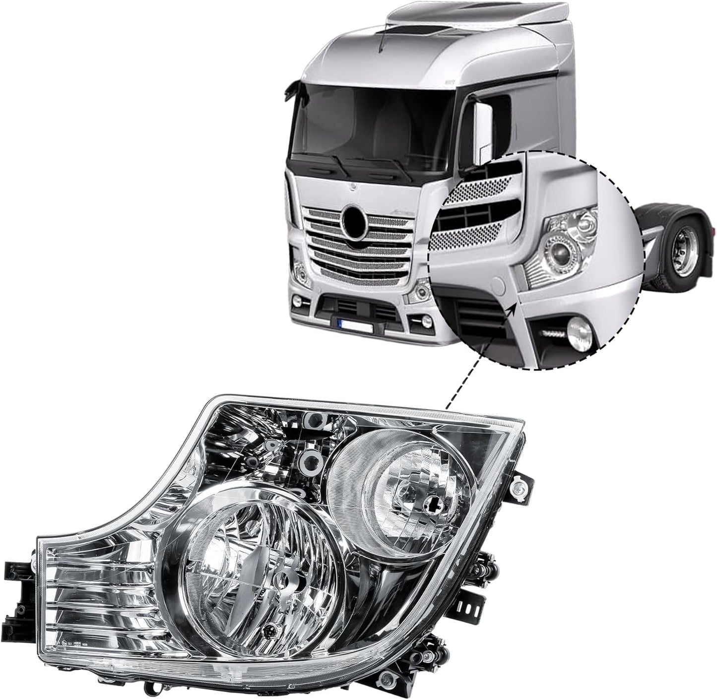Aligoparts Passenger Left Side N/S Headlight Head Lamp Electric Adjustment 24V for Mercedes Actros MP4
