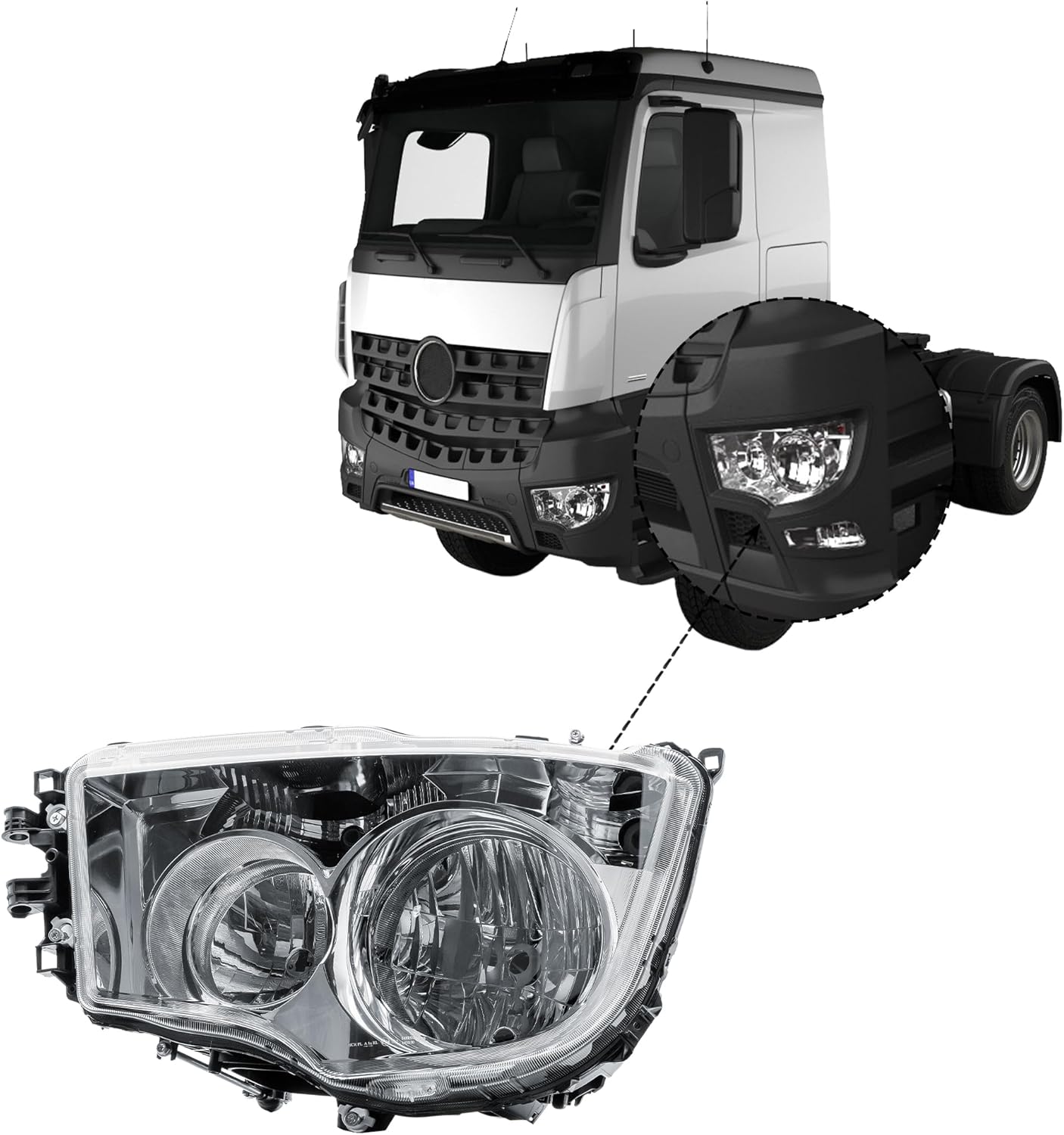 Aligoparts Passenger Left Side N/S Headlight Head Lamp Electric Adjustment 24V for Mercedes Arocs Antos MP4