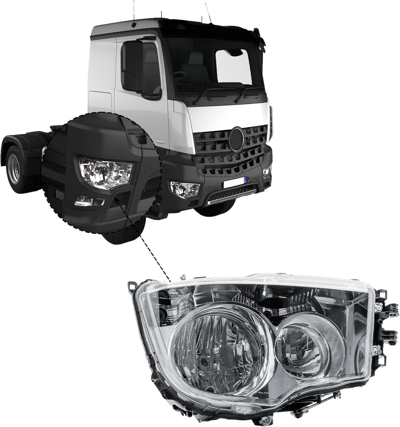 Aligoparts Driver Right Side O/S Headlight Head Lamp Electric Adjustment 24V for Mercedes Arocs Antos MP4