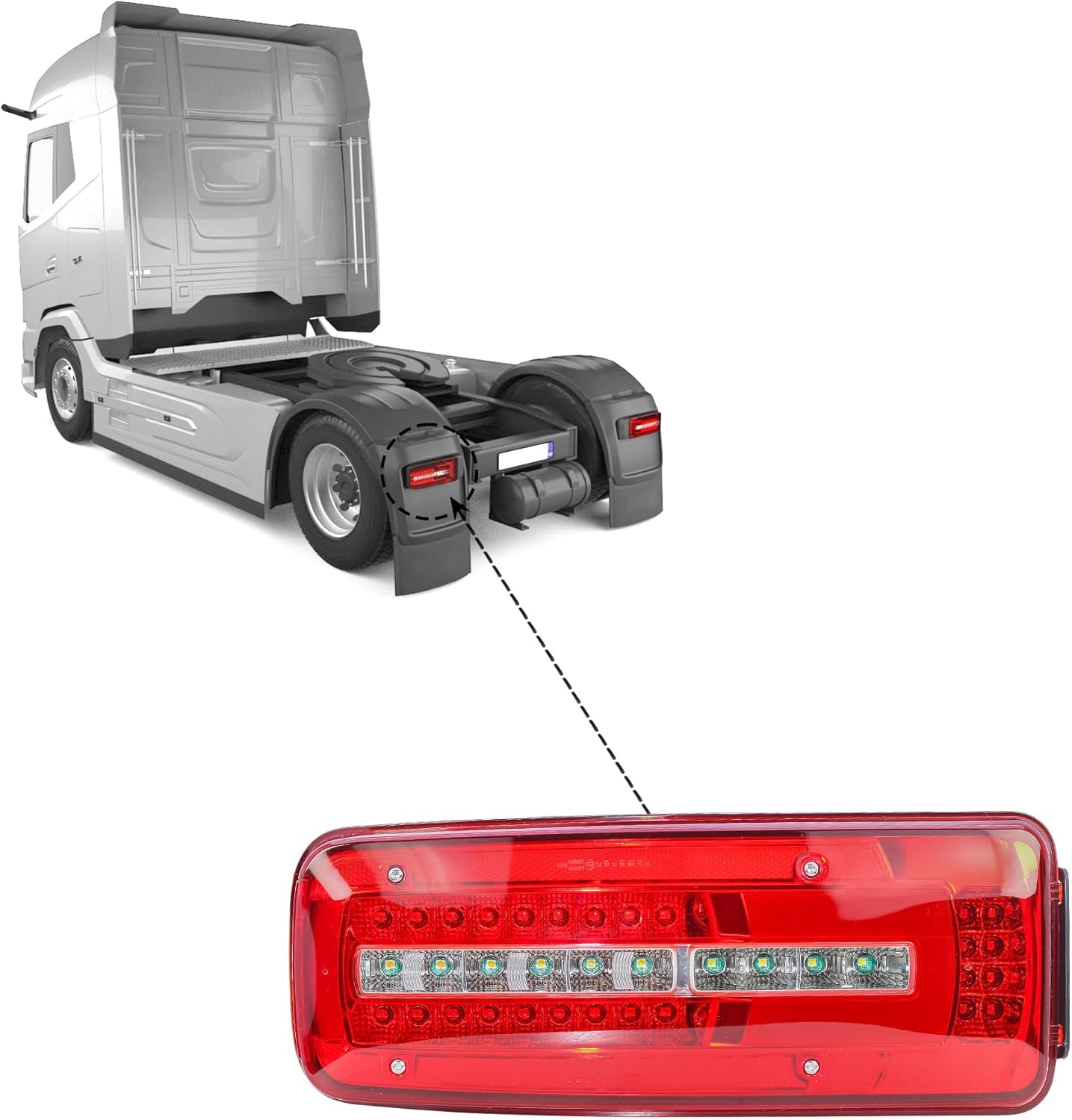 Aligoparts Passenger Left Side N/S 24V Full LED Tail Light Rear Lamp with Number Plate Light & Rear Plug for DAF XF CF LF XG XD XG+