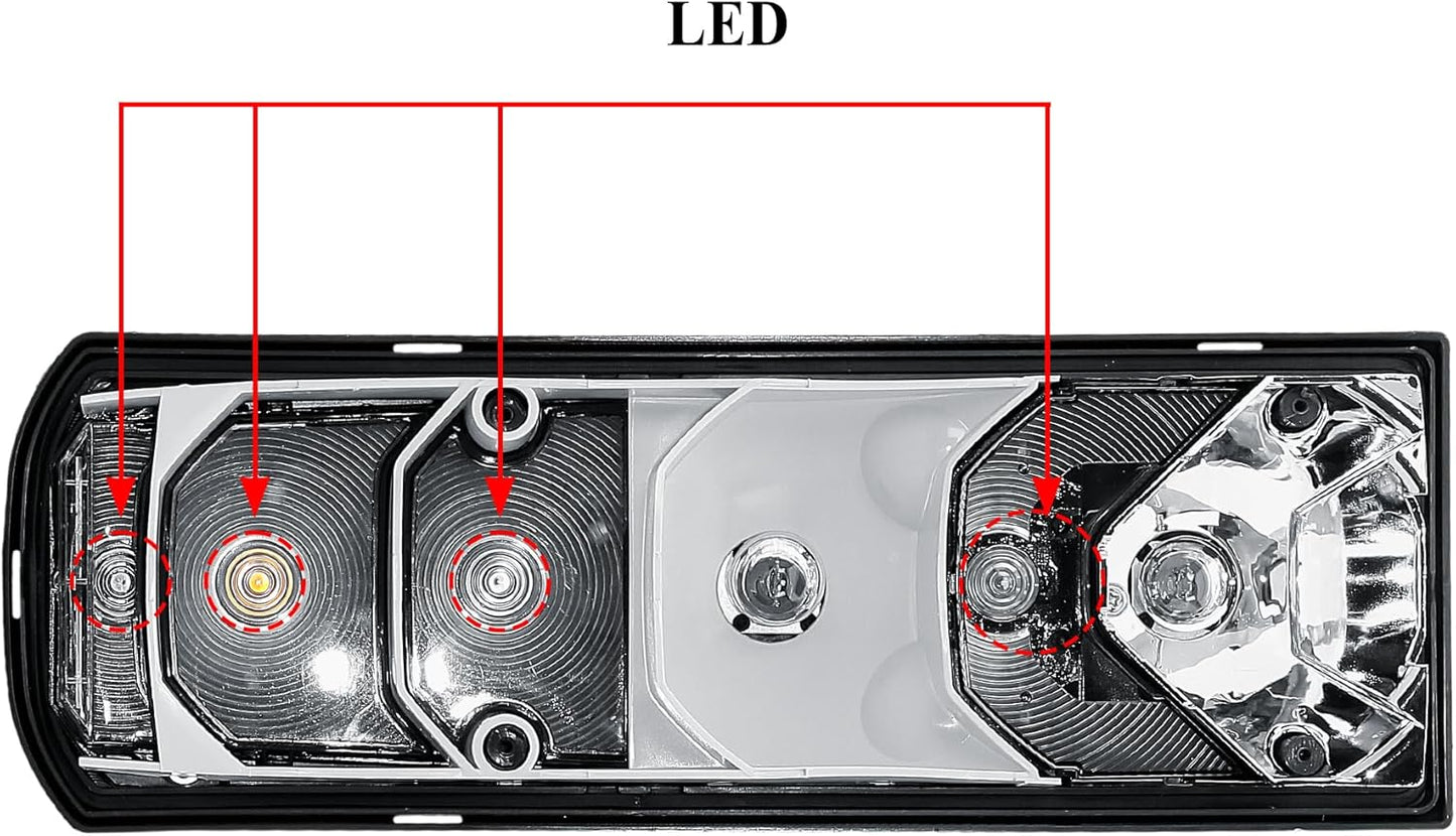 Aligoparts Passenger Left Side N/S 24V LED Tail Light Rear Lamp with LED Stop & Indicator for Mercedes Actros Arocs Antos Ageto MP4 MP5