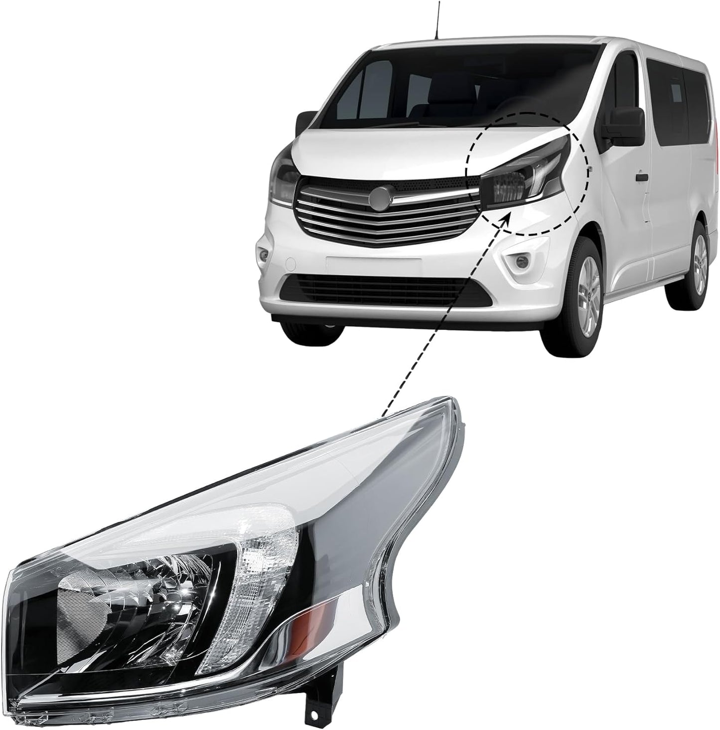 Aligoparts Passenger Left Side Headlight Lamp N/S Electric Adjustment 6 Pins with DRL for Vauxhall Vivaro 2014–2019