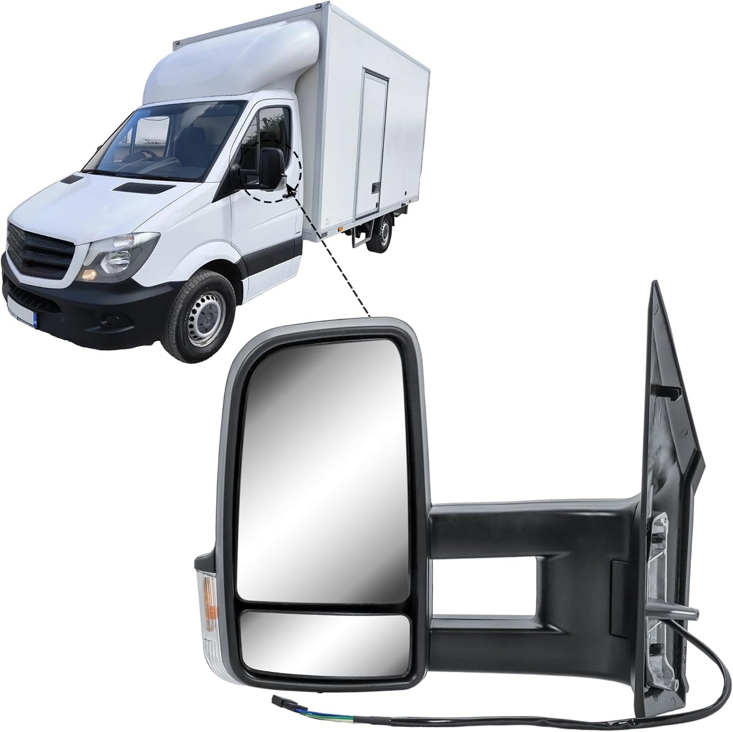Aligoparts Passenger Left Side Door Wing Mirror N/S Electric Heated Long Arm Black Cover for Mercedes Sprinter VW Crafter 2006–2018