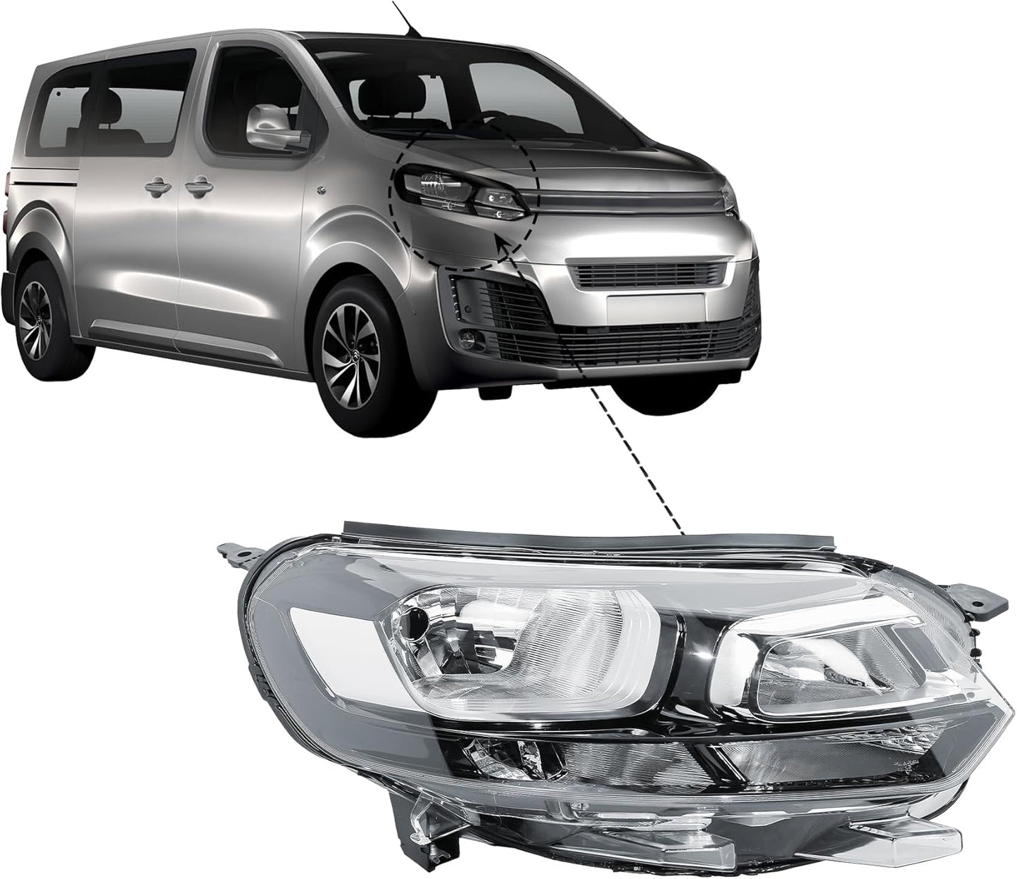 Aligoparts Driver Right Side Headlight Lamp O/S Electric Adjustment for Vauxhall Vivaro Citroen Dispatch Fiat Scudo 2016–2024