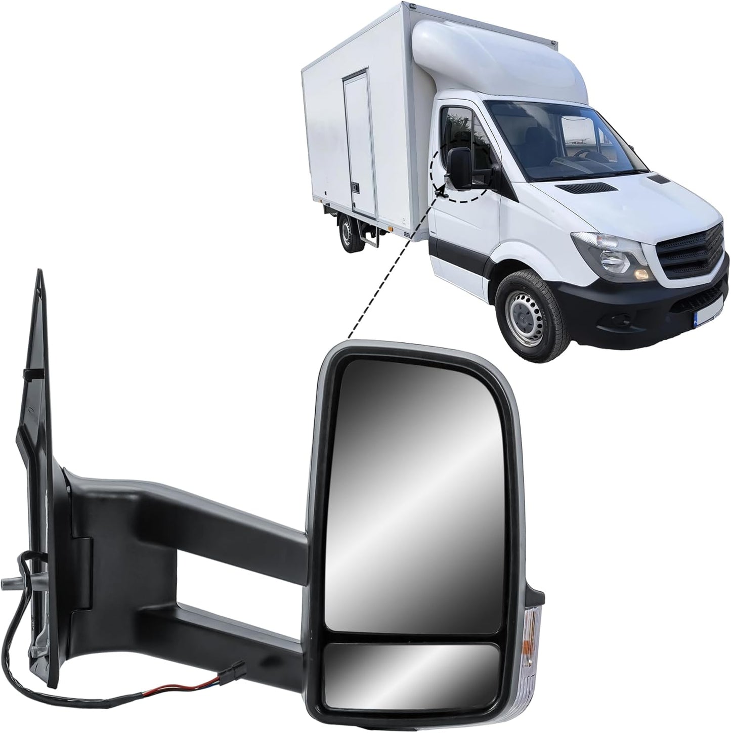 Aligoparts Driver Right Side Door Wing Mirror O/S Electric Heated Long Arm Black Cover for Mercedes Sprinter VW Crafter 2006–2018