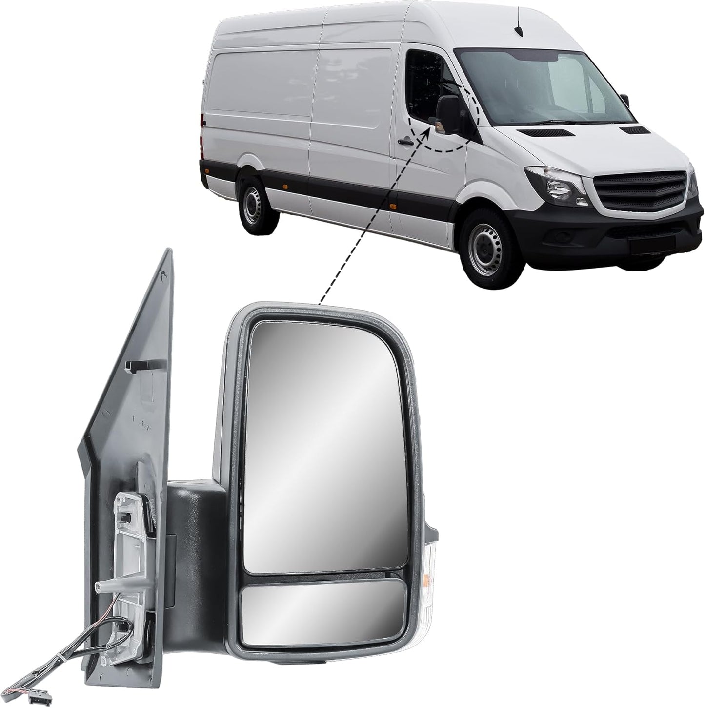Aligoparts Driver Right Side Door Wing Mirror O/S Manual Without Heated Short Arm Black Cover for Mercedes Sprinter VW Crafter 2006–2018