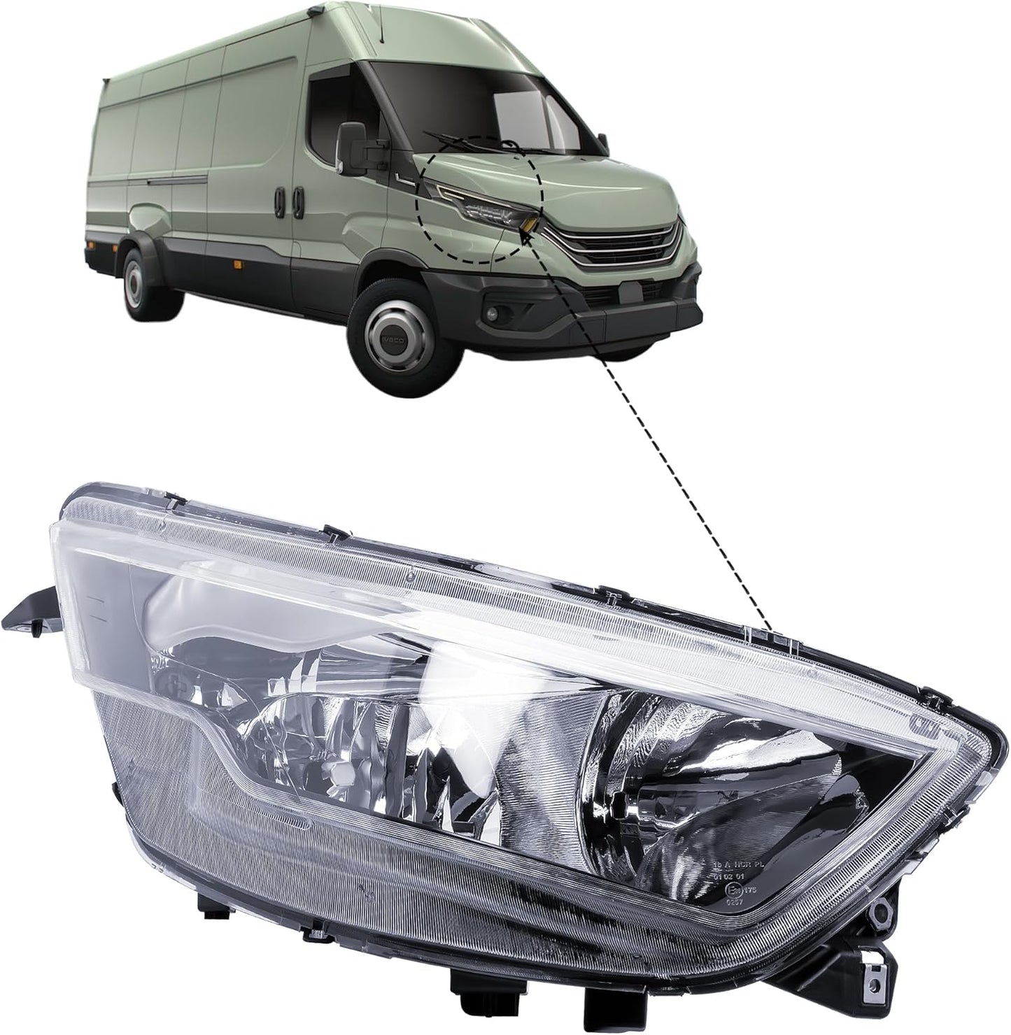 Aligoparts Driver Right Side Headlight Lamp O/S Electric Adjustment Round Plug for IVECO Daily 2014–2019