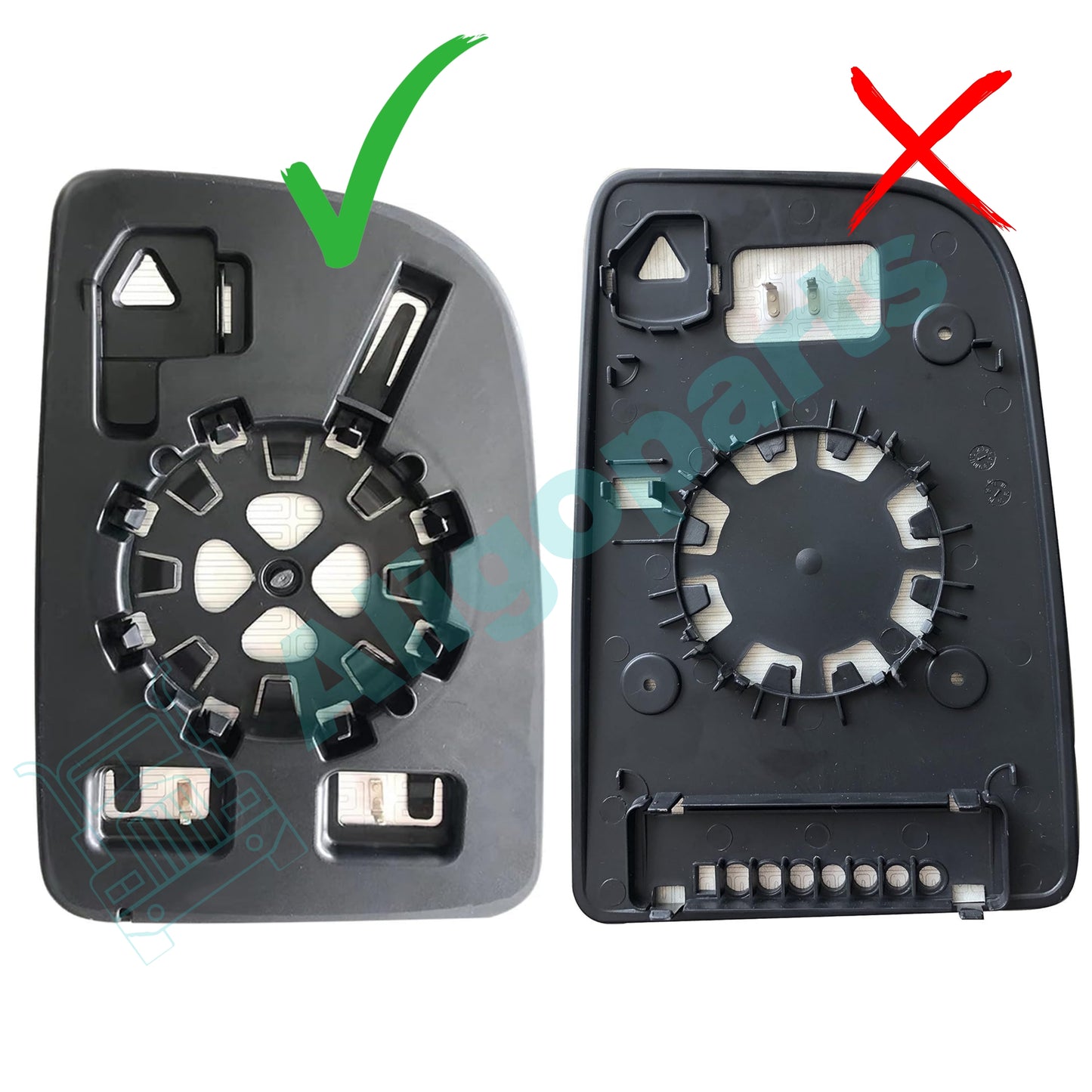 Aligoparts Left Heated Upper Mirror Glass with Back Plate for Mercedes Sprinter W907/W910 2019 Onwards