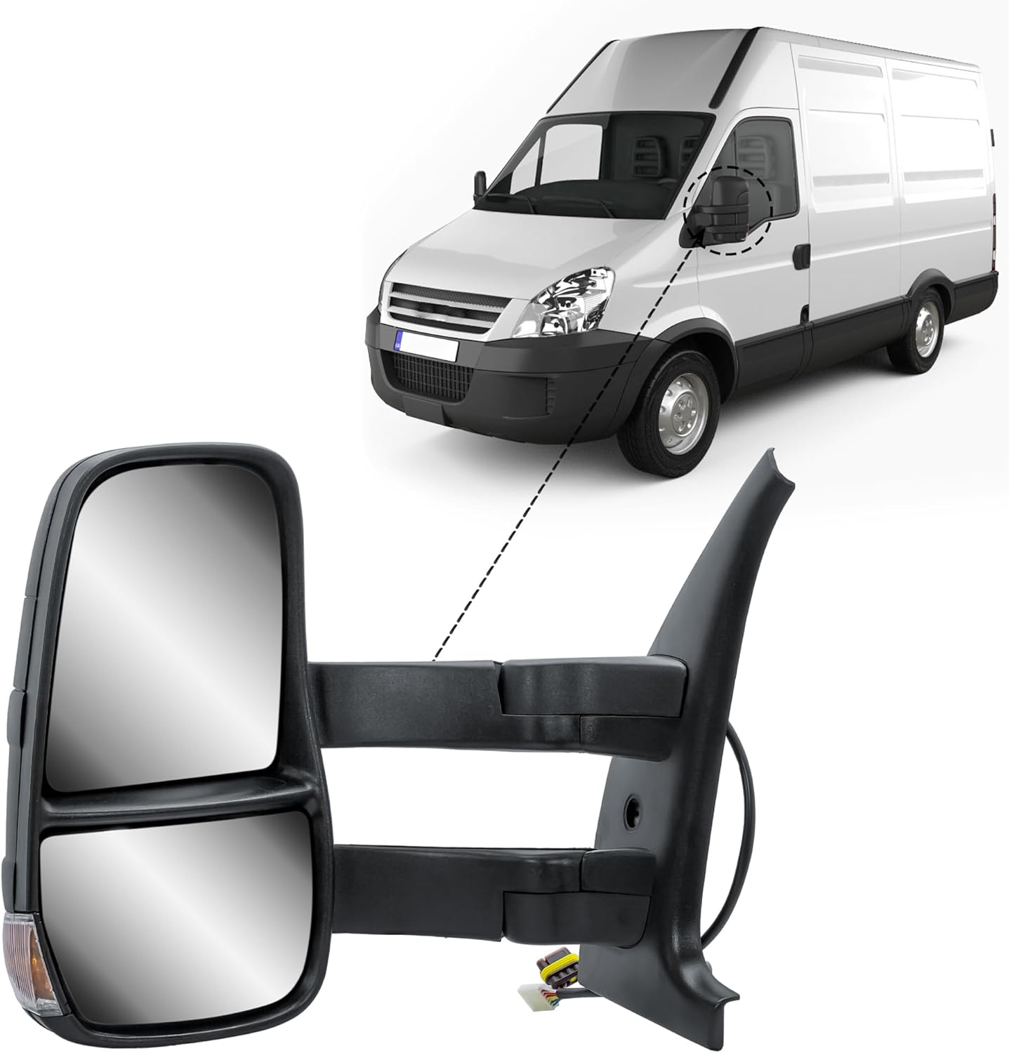 Aligoparts Passenger Left Side Door Wing Mirror N/S Electric Heated Long Arm with Temperature Sensor for IVECO Daily 2006–2013