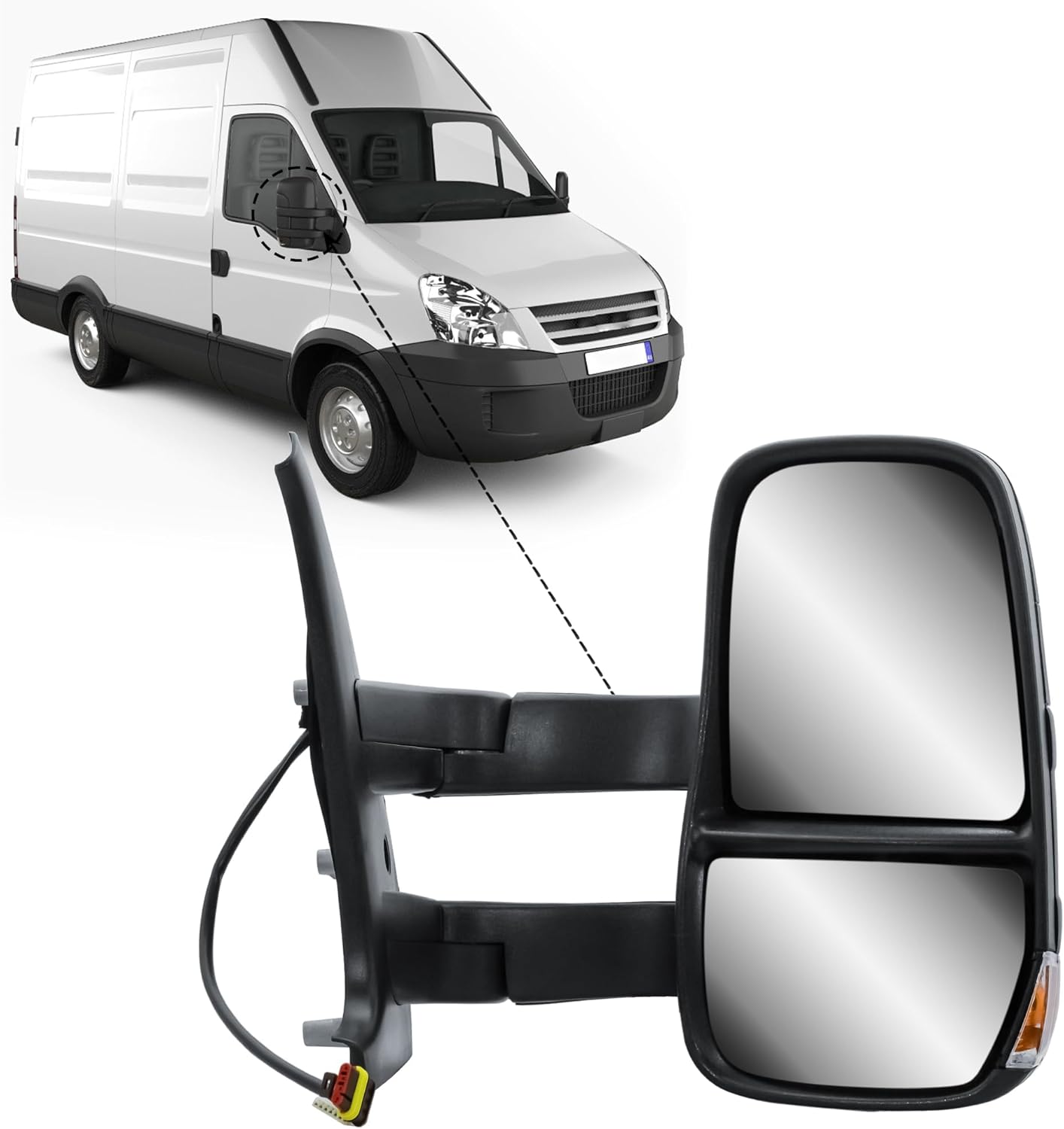 Aligoparts Driver Right Side Door Wing Mirror O/S Electric Heated Long Arm for IVECO Daily 2006–2013
