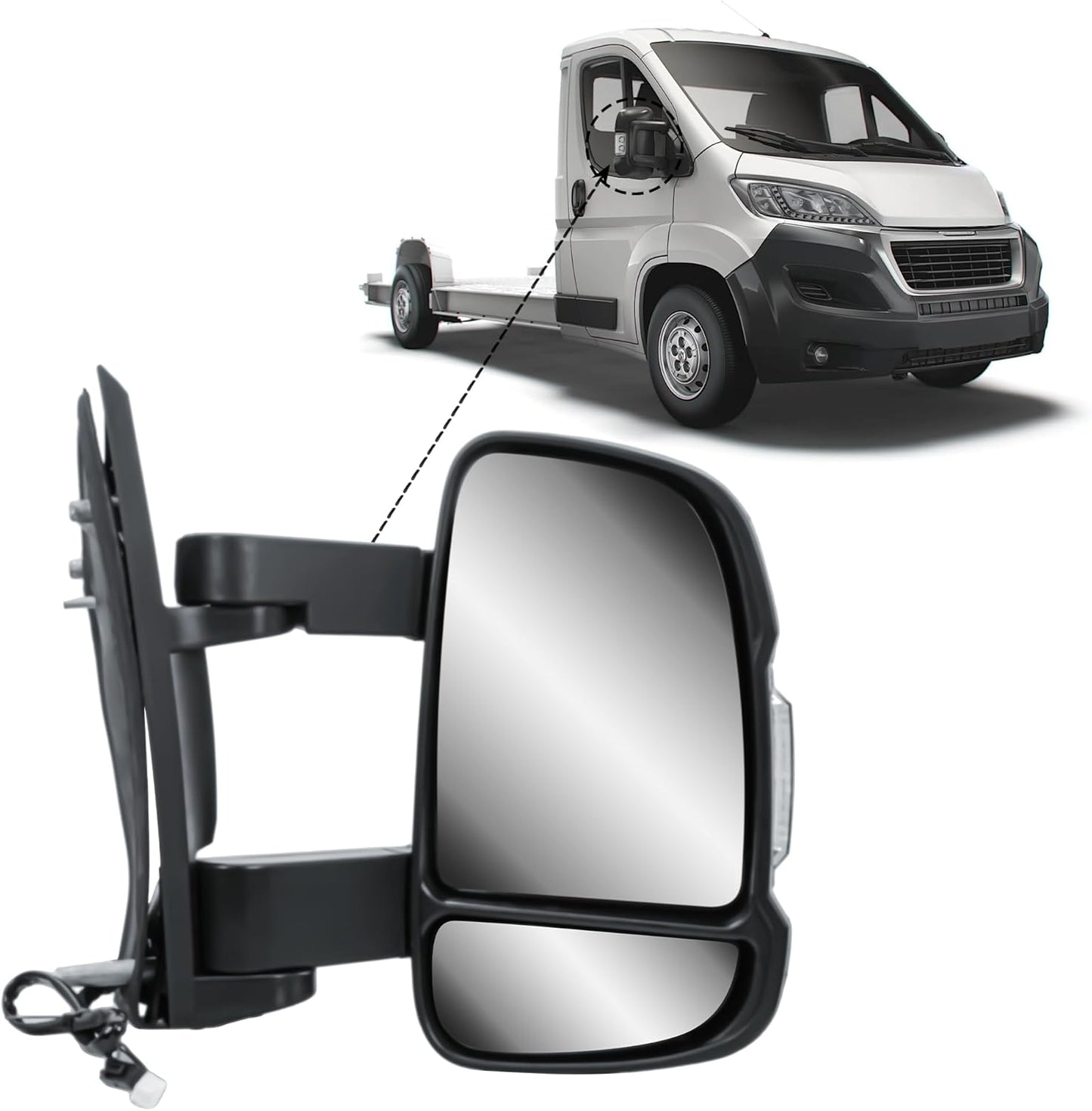 Aligoparts Driver Right Side Door Wing Mirror O/S Electric Heated with Temperature Sensor Manual Folding Long Arm for Fiat Ducato Peugeot Boxer Citroën Relay 2006–2023 Vauxhall Movano 2019–2023