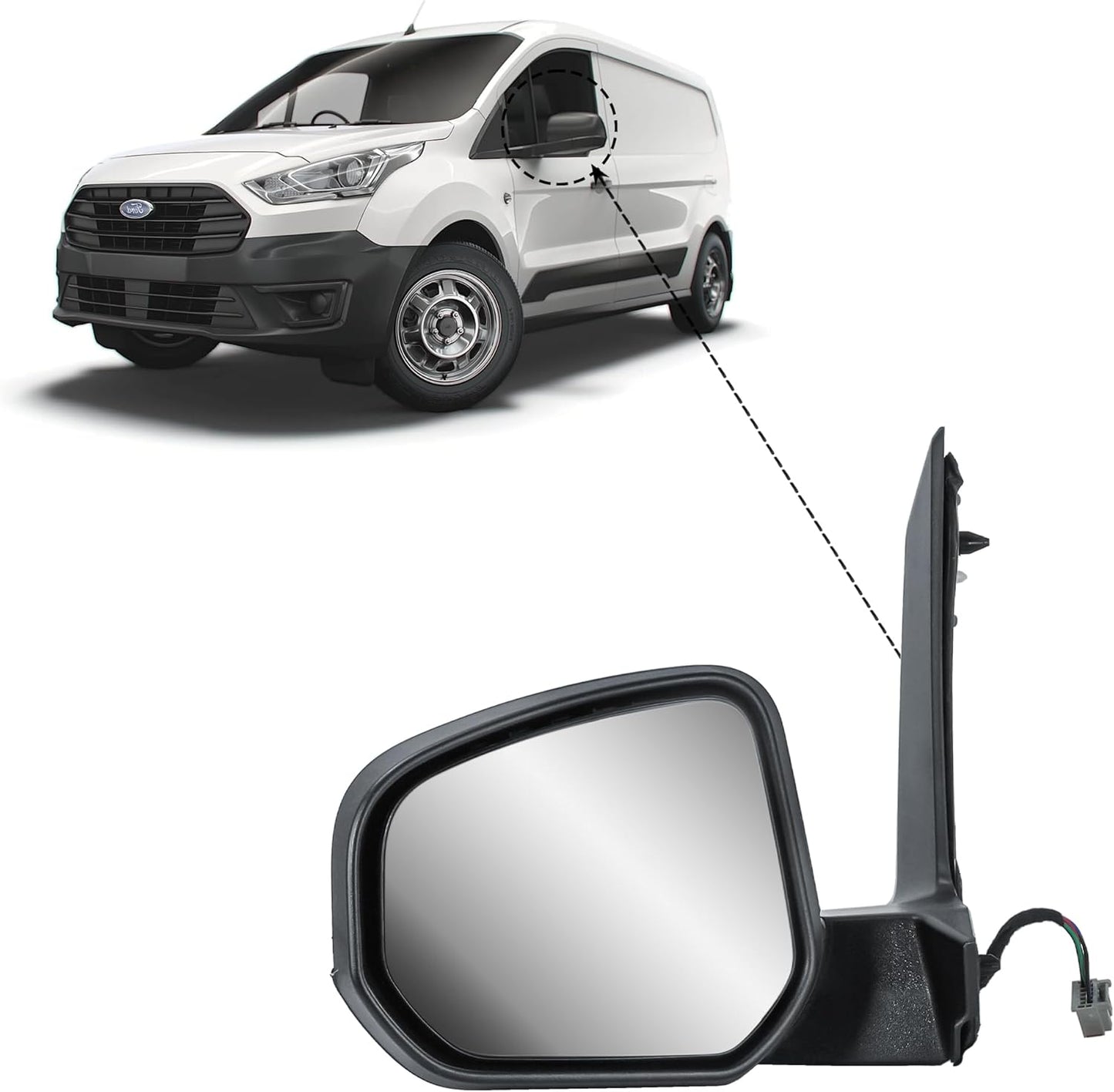 Aligoparts Passenger Left Side Door Wing Mirror N/S Electric Heated Manual Folding for Ford Transit Tourneo Connect 2019–2023