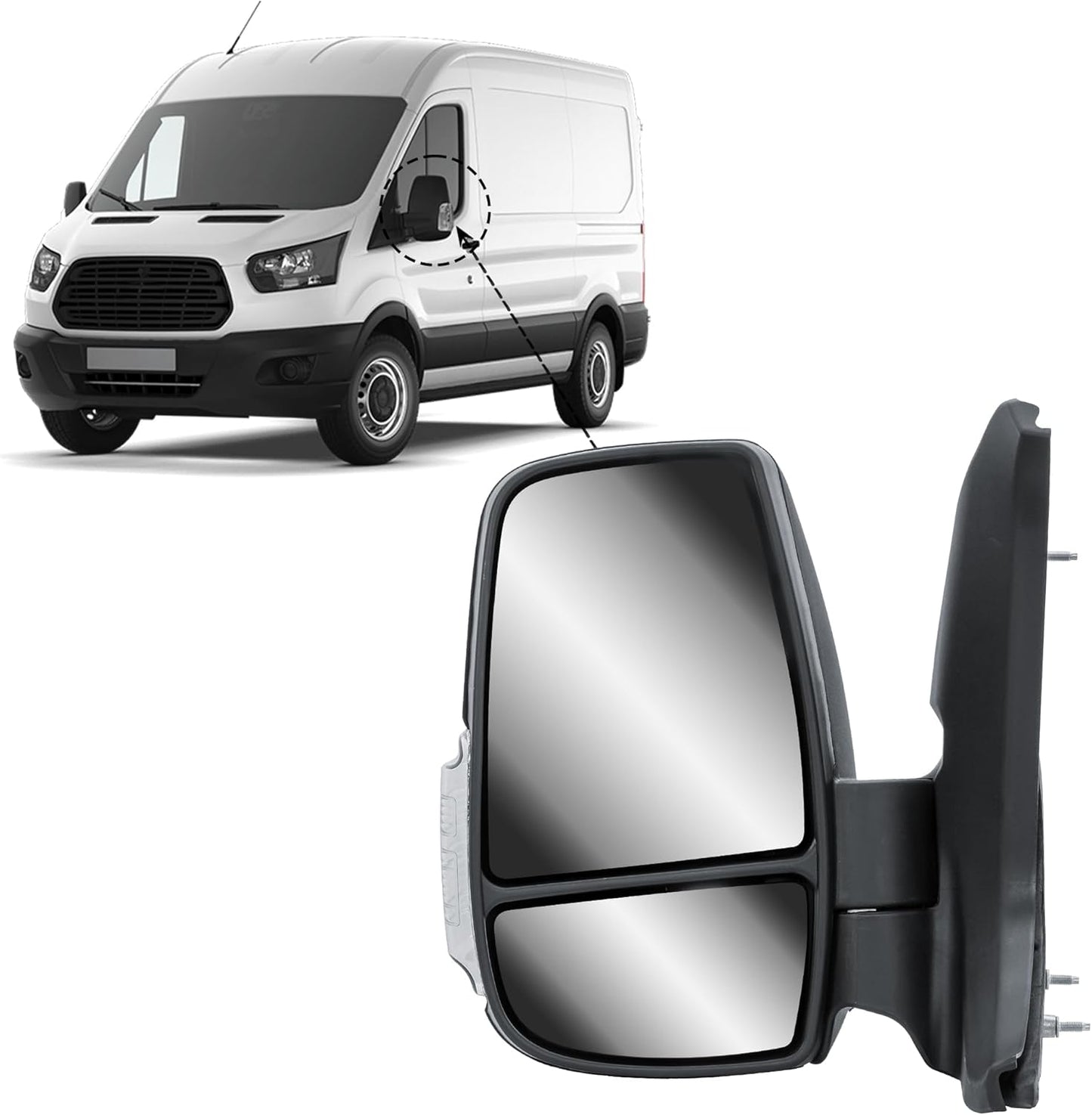 Aligoparts Passenger Left Side Door Wing Mirror N/S Electric Heated Short Arm for Ford Transit MK8 2014–2026