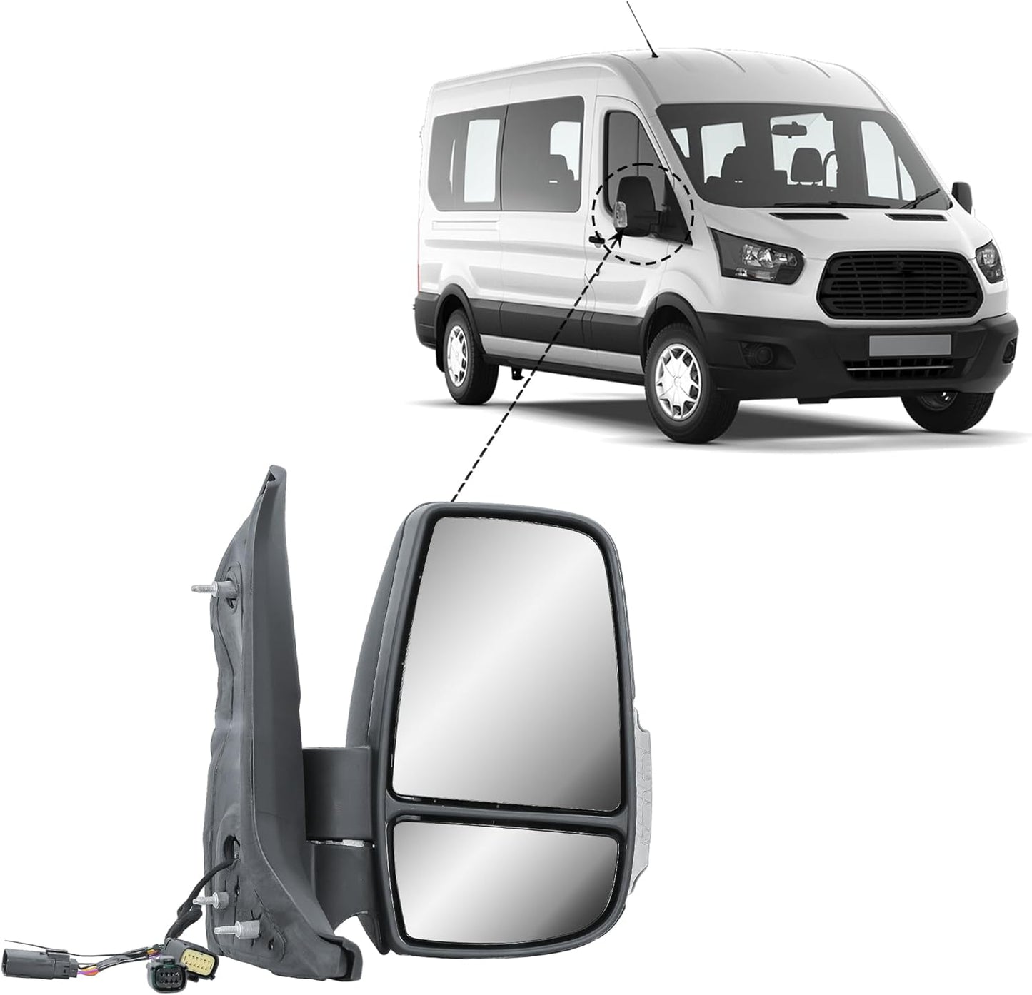 Aligoparts Driver Right Side Door Wing Mirror O/S Manual Non-Heated Short Arm for Ford Transit MK8 2014–2026