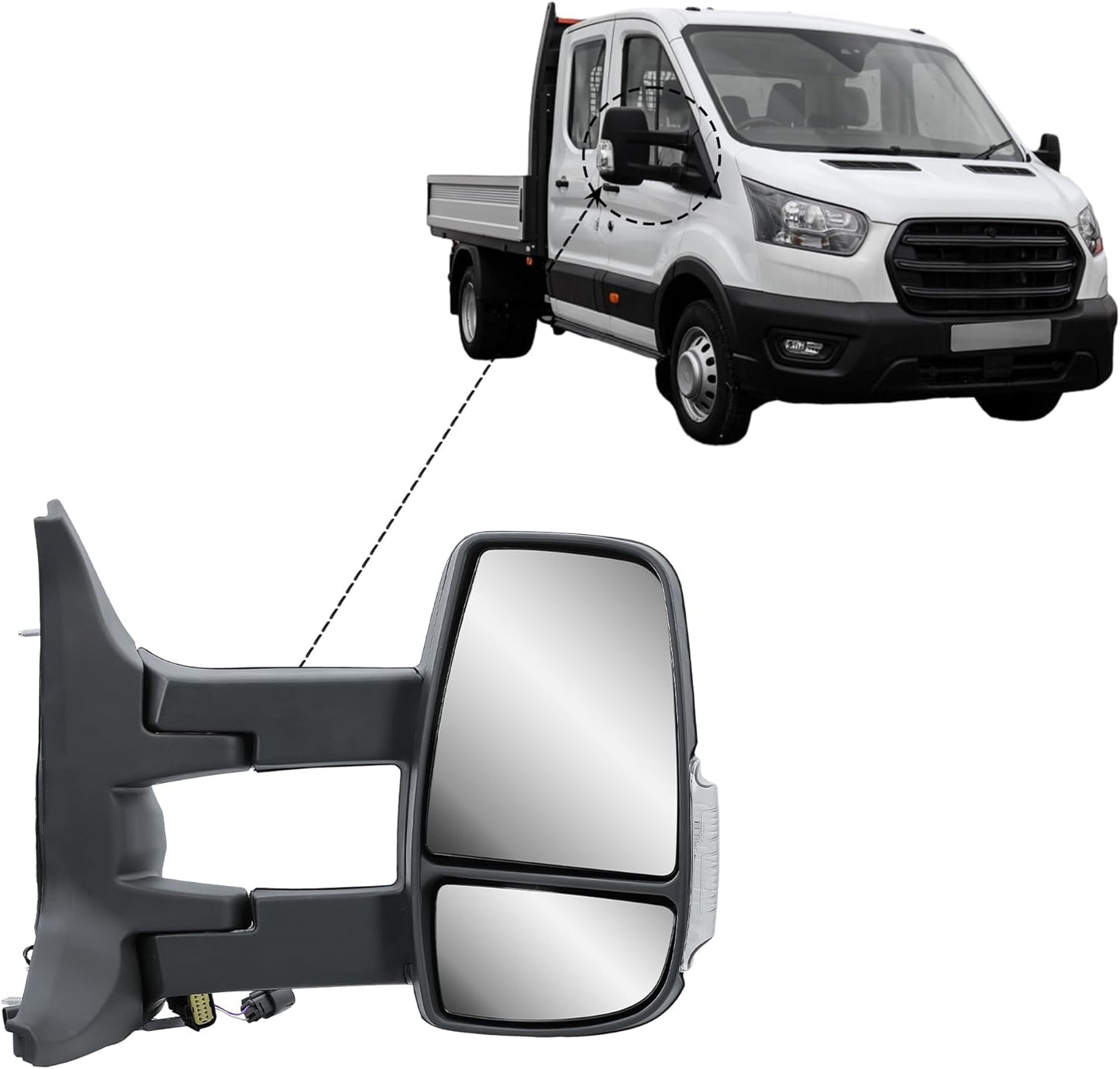 Aligoparts Driver Right Side Door Wing Mirror O/S Manual Long Arm for Ford Transit MK8 2014–2026