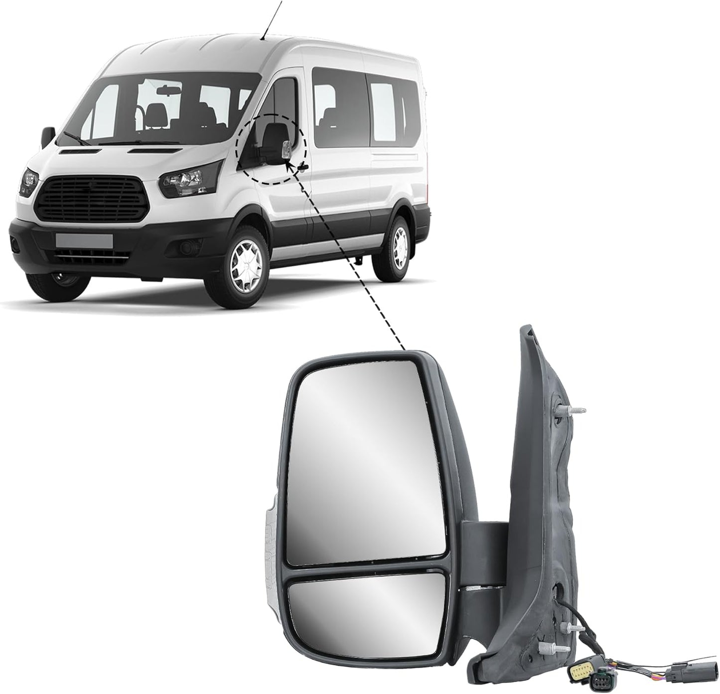 Aligoparts Passenger Left Side Door Wing Mirror N/S Manual Non-Heated Short Arm for Ford Transit MK8 2014–2026