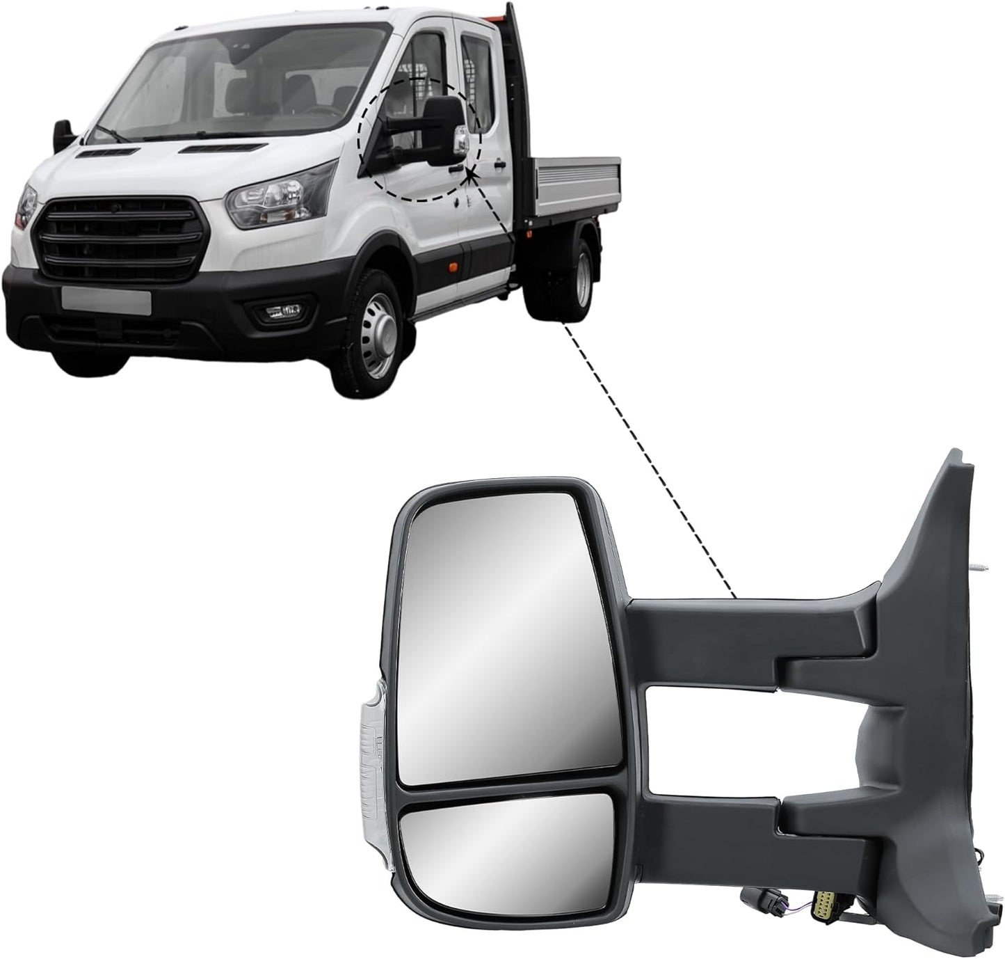 Aligoparts Passenger Left Side Door Wing Mirror N/S Manual Long Arm for Ford Transit MK8 2014–2026