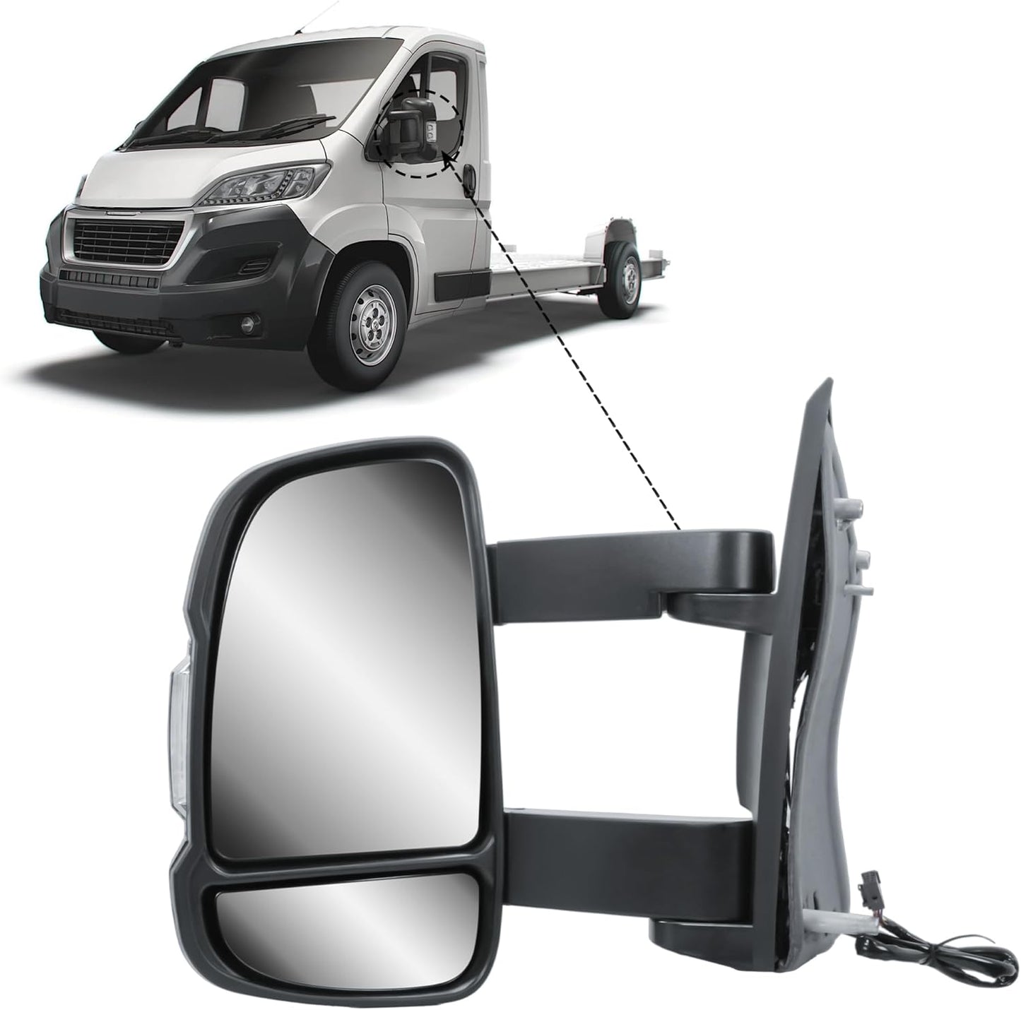 Aligoparts Passenger Left Side Door Wing Mirror N/S Electric Heated Manual Folding Medium Arm for Fiat Ducato Peugeot Boxer Citroën Relay 2006–2023 Vauxhall Movano 2019–2023