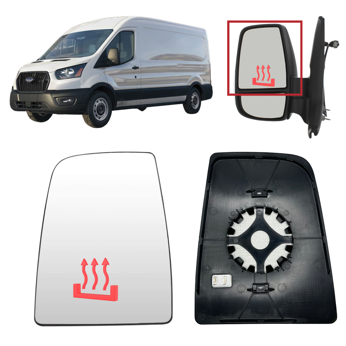 Aligoparts Left Heated Upper Mirror Glass for Ford Transit MK8 2014–Onwards