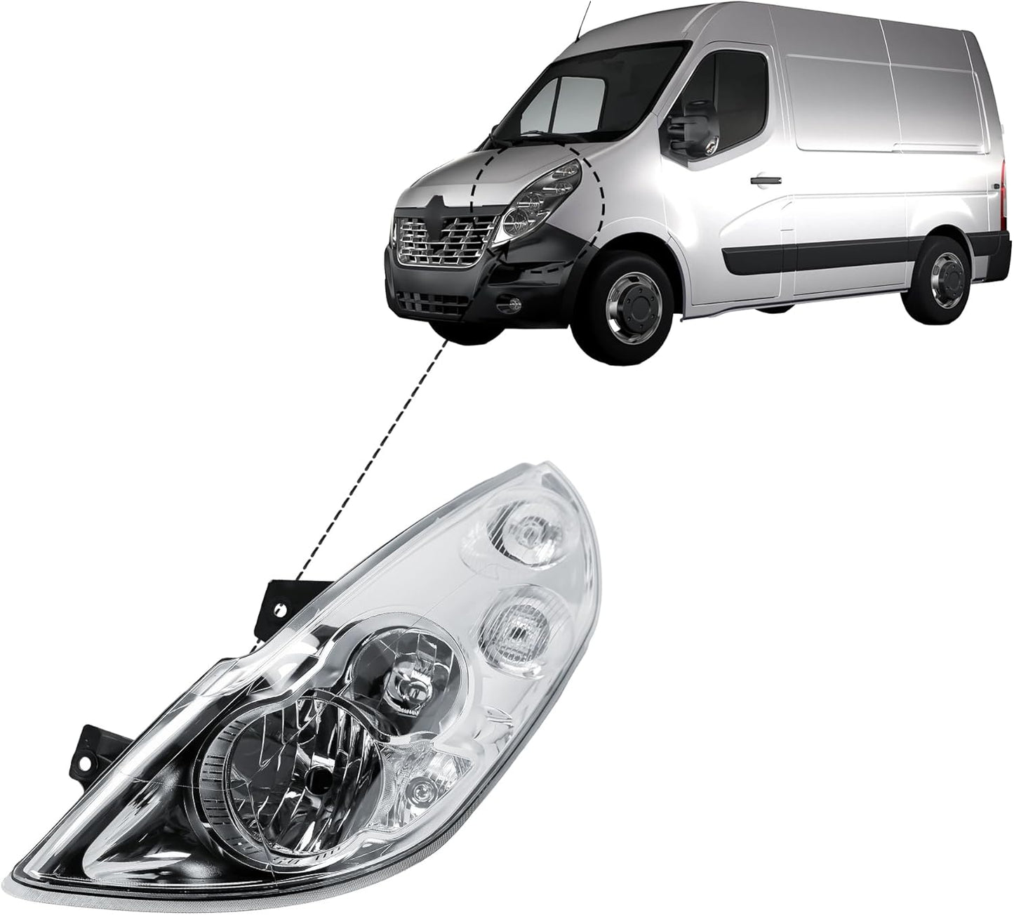 Aligoparts Passenger Left Side Headlight Lamp N/S Electric Adjustment With Motor No Fog Light for Renault Master Movano 2010–2019