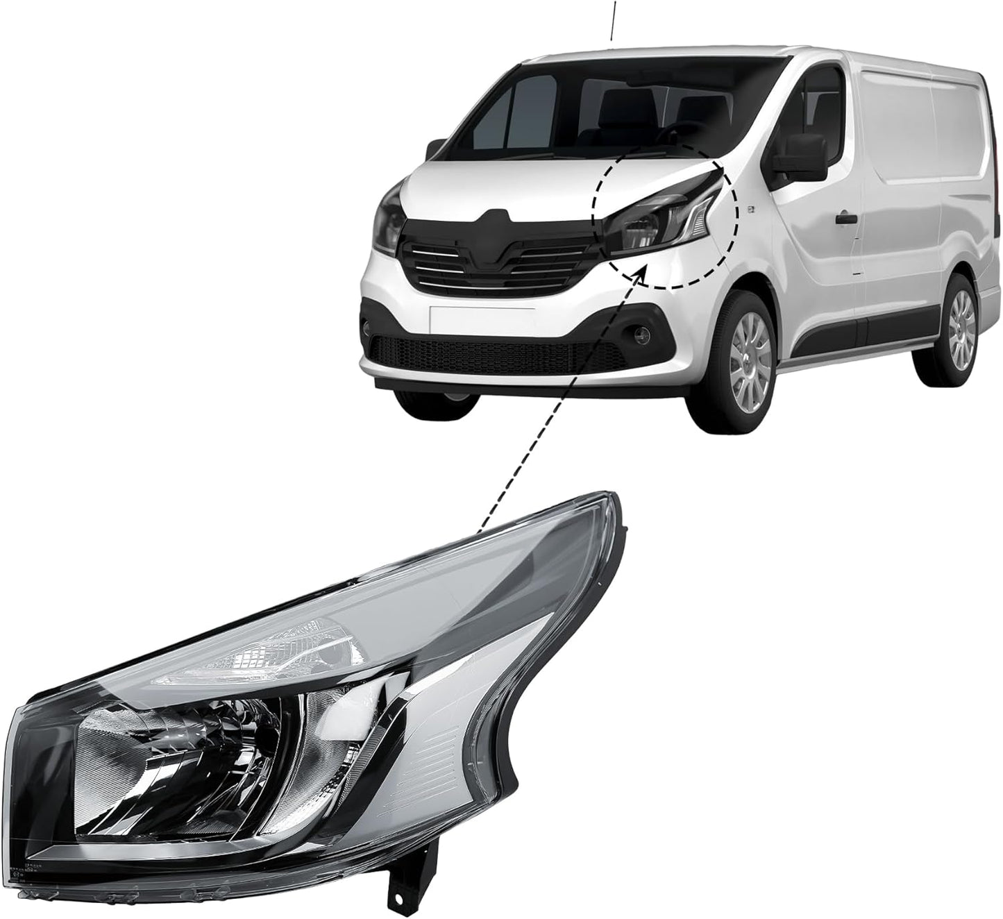 Aligoparts Passenger Left Side Headlight Lamp N/S Electric Adjustment 6 Pins with DRL for Renault Trafic NV300 Talento 2014–2019