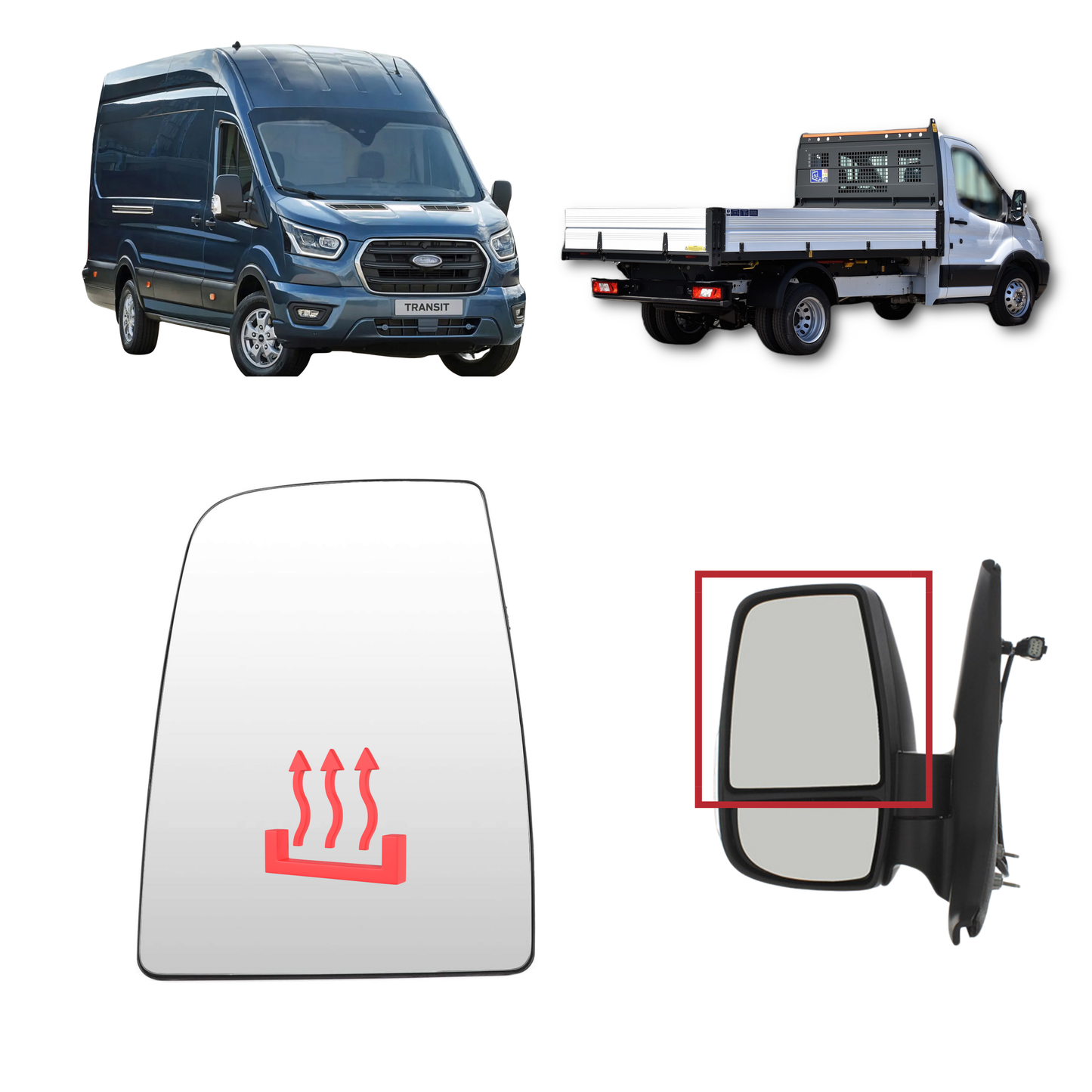 Aligoparts Left Heated Upper Mirror Glass for Ford Transit MK8 2014–Onwards