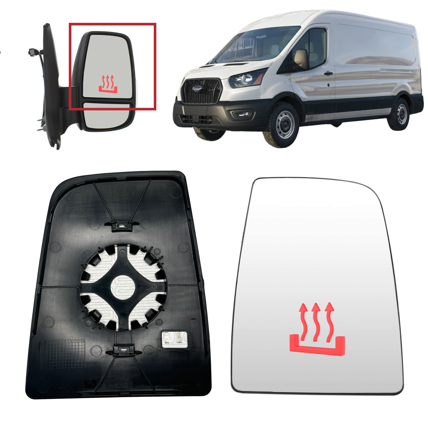 Aligoparts Right Heated Upper Mirror Glass for Ford Transit MK8 2014–Onwards