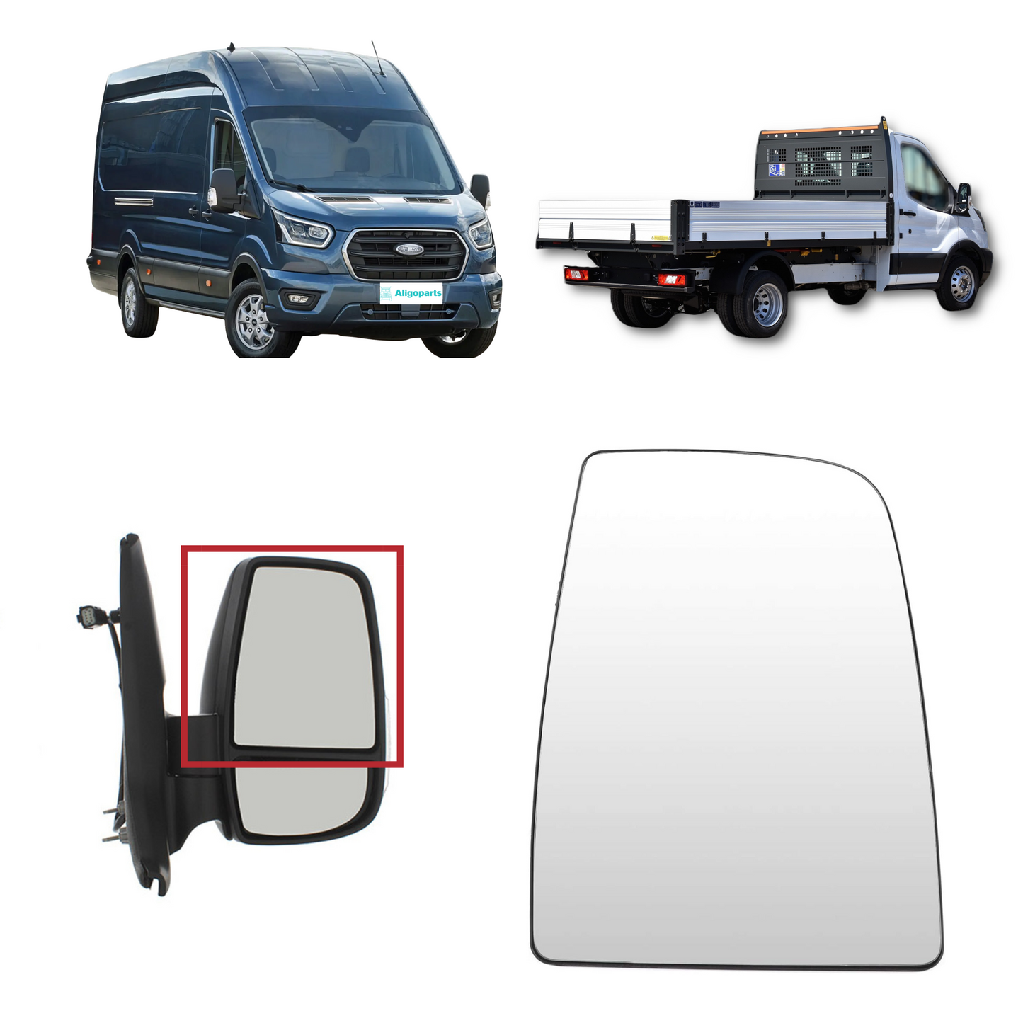 Aligoparts Right Upper Unheated Mirror Glass for Ford Transit MK8 2014 Onwards