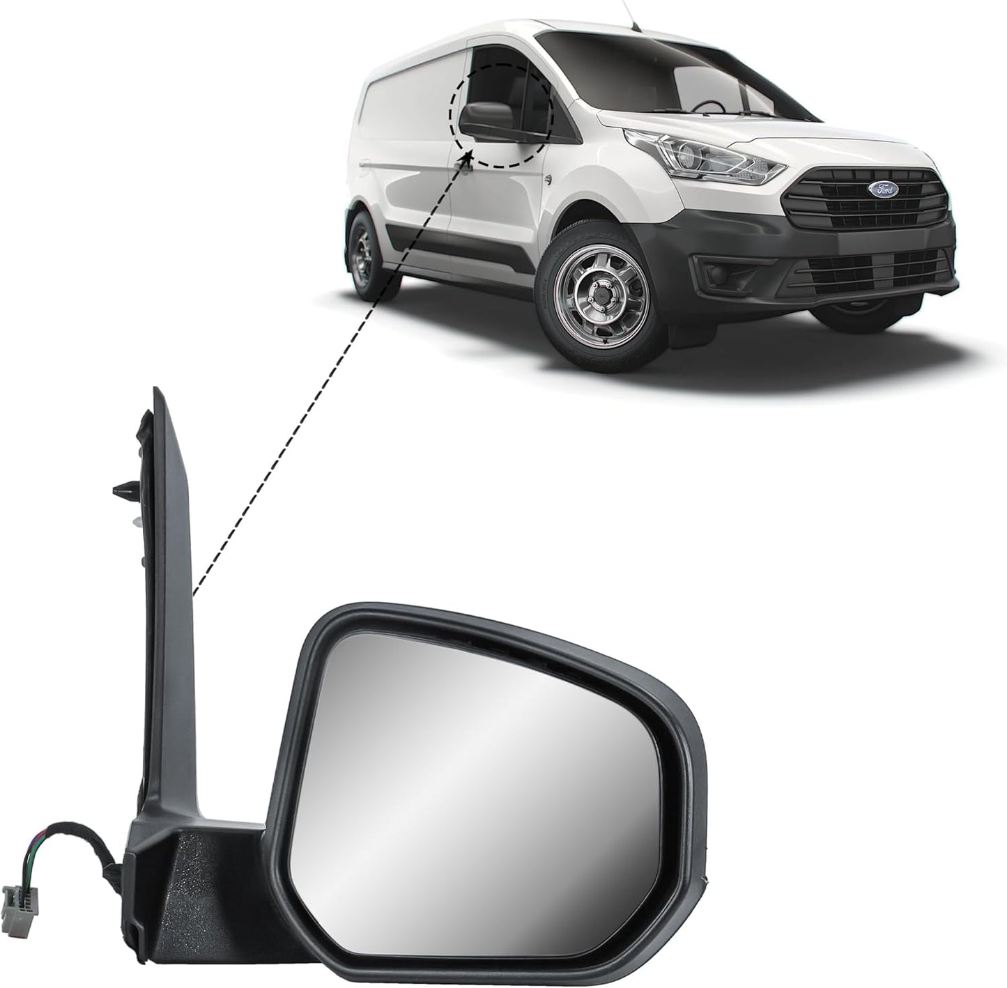 Aligoparts Driver Right Side Door Wing Mirror O/S Electric Heated Manual Folding for Ford Transit Tourneo Connect 2019–2023