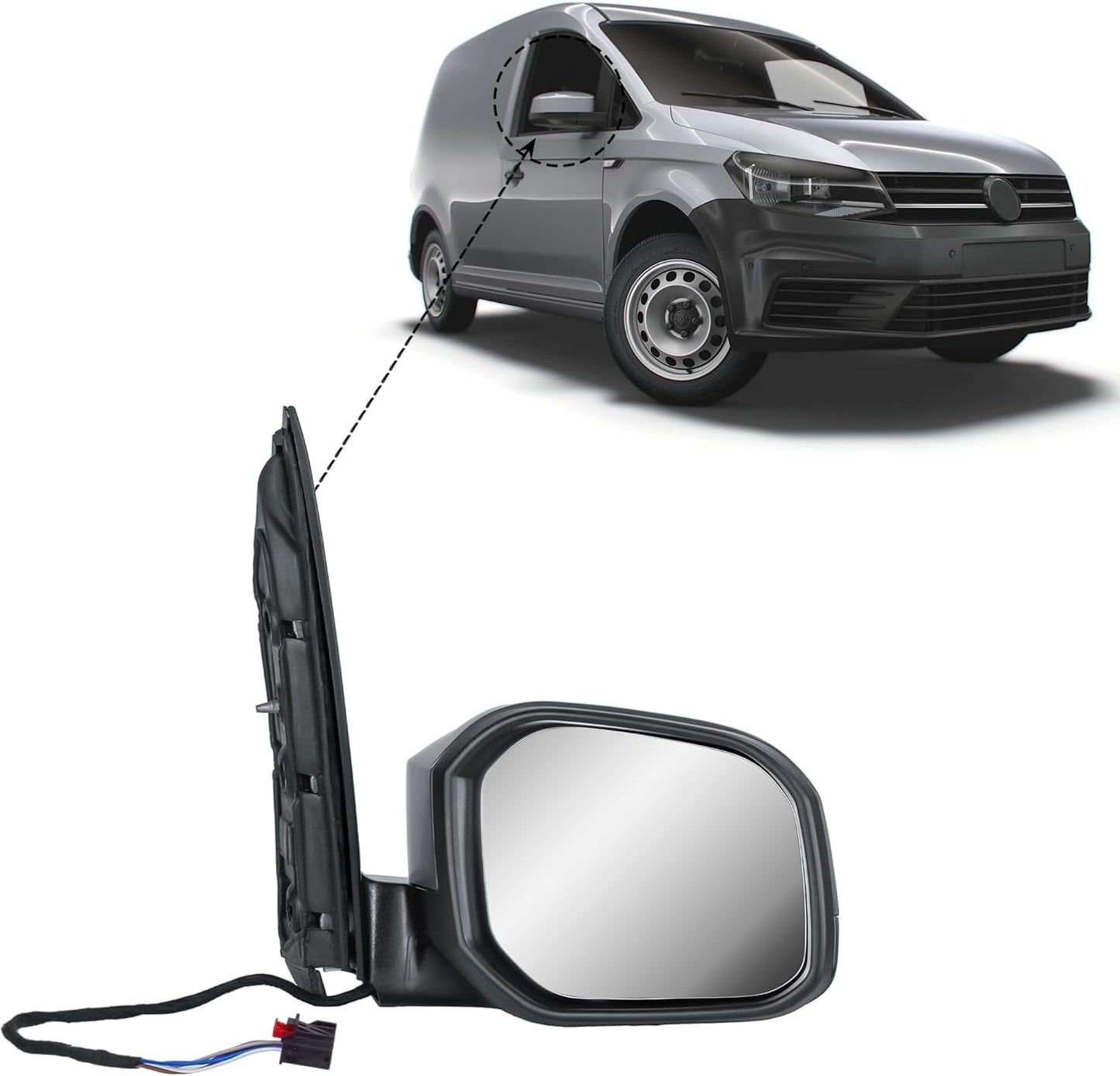 Aligoparts Driver Right Side Wing Mirror O/S Electric Heated Manual Folding Primer Cover for VW Caddy 2015–2021