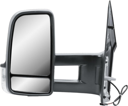 Aligoparts Passenger Left Side Door Wing Mirror N/S Manual Without Heated Long Arm Black Cover for Mercedes Sprinter VW Crafter 2006–2018
