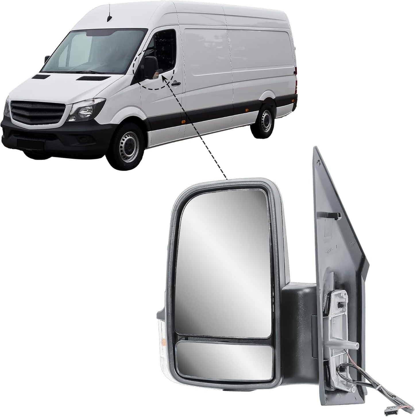 Aligoparts Passenger Left Side Door Wing Mirror N/S Manual Without Heated Short Arm Black Cover for Mercedes Sprinter VW Crafter 2006–2018