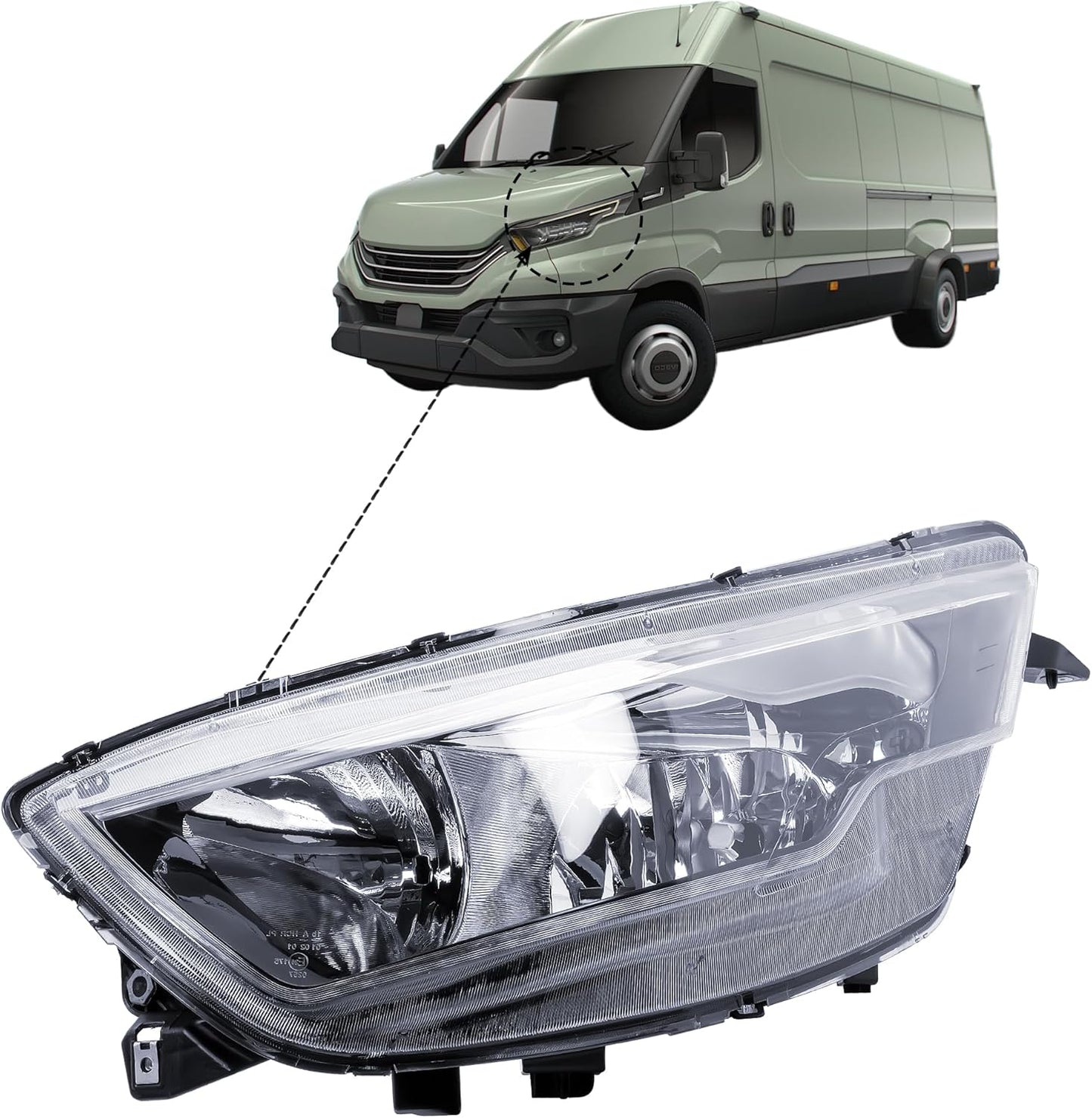 Aligoparts Passenger Left Side Headlight Head Lamp Electric Adjustment with Round Plug for Iveco Daily 2014–2020