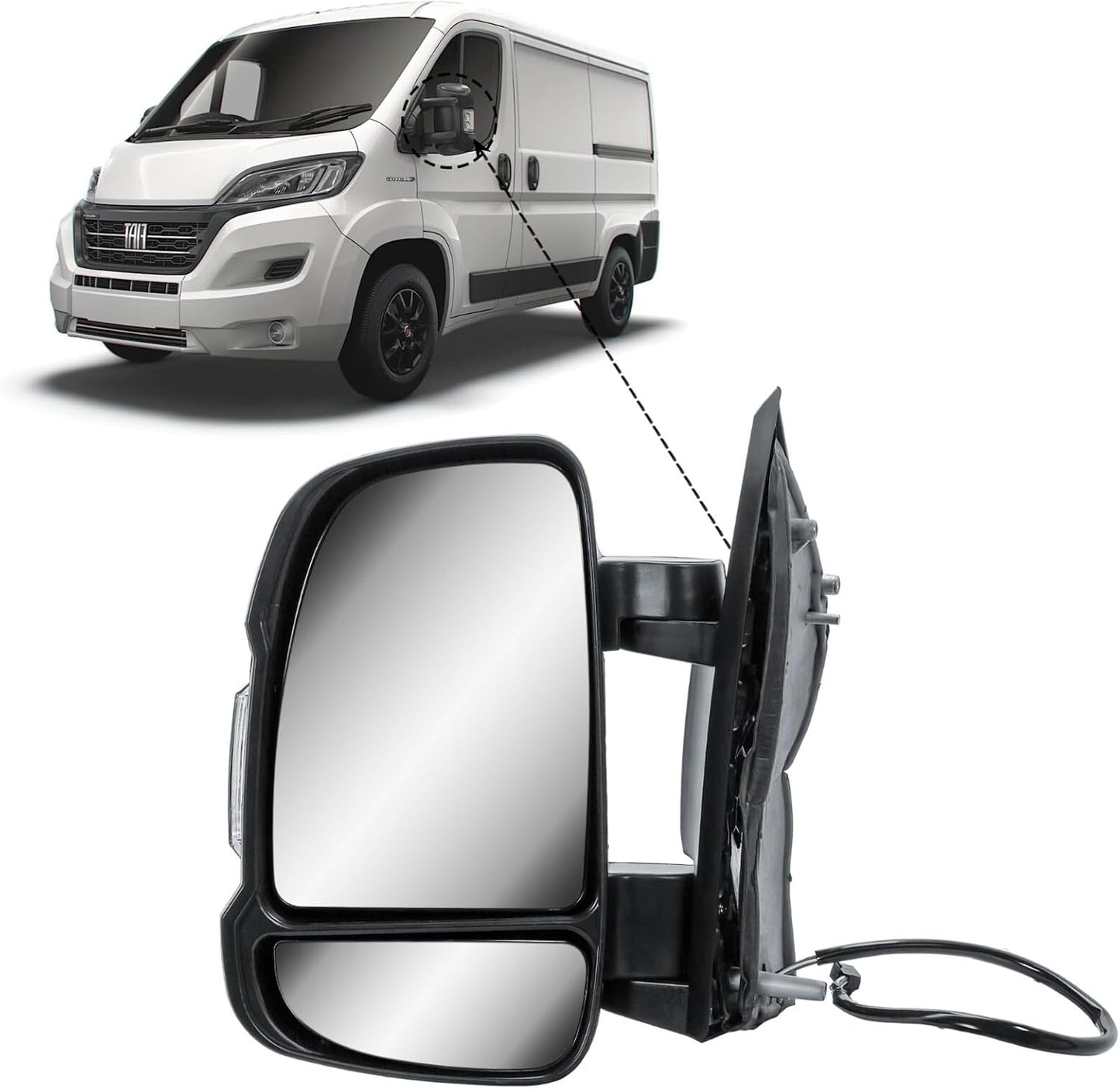 Aligoparts Passenger Left Side N/S Electric Heated Wing Mirror Short Arm for Fiat Ducato / Peugeot Boxer / Citroën Relay 2006–2023 / Vauxhall Movano 2019–2023