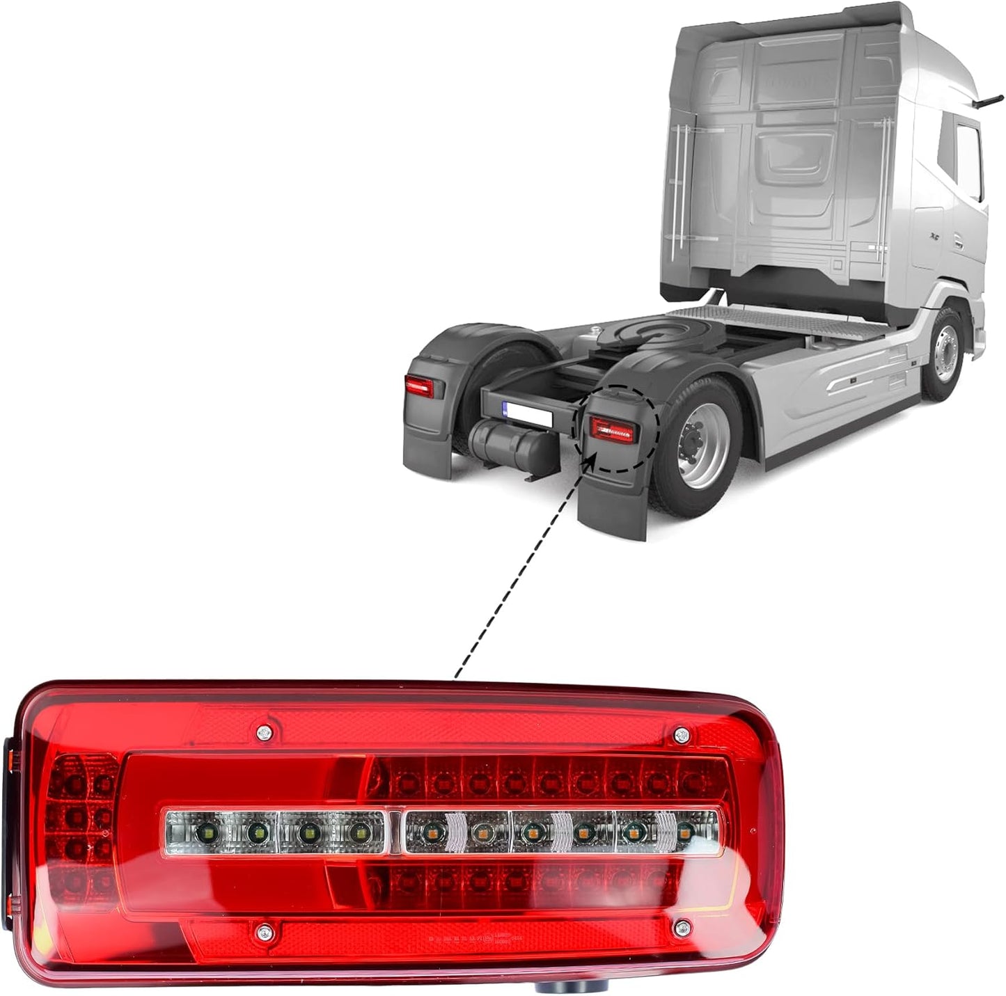 Aligoparts Driver Right Side O/S 24V Full LED Tail Light Rear Lamp with Reverse Alarm Buzzer & Rear Plug for DAF XF XG XG+ XD CF