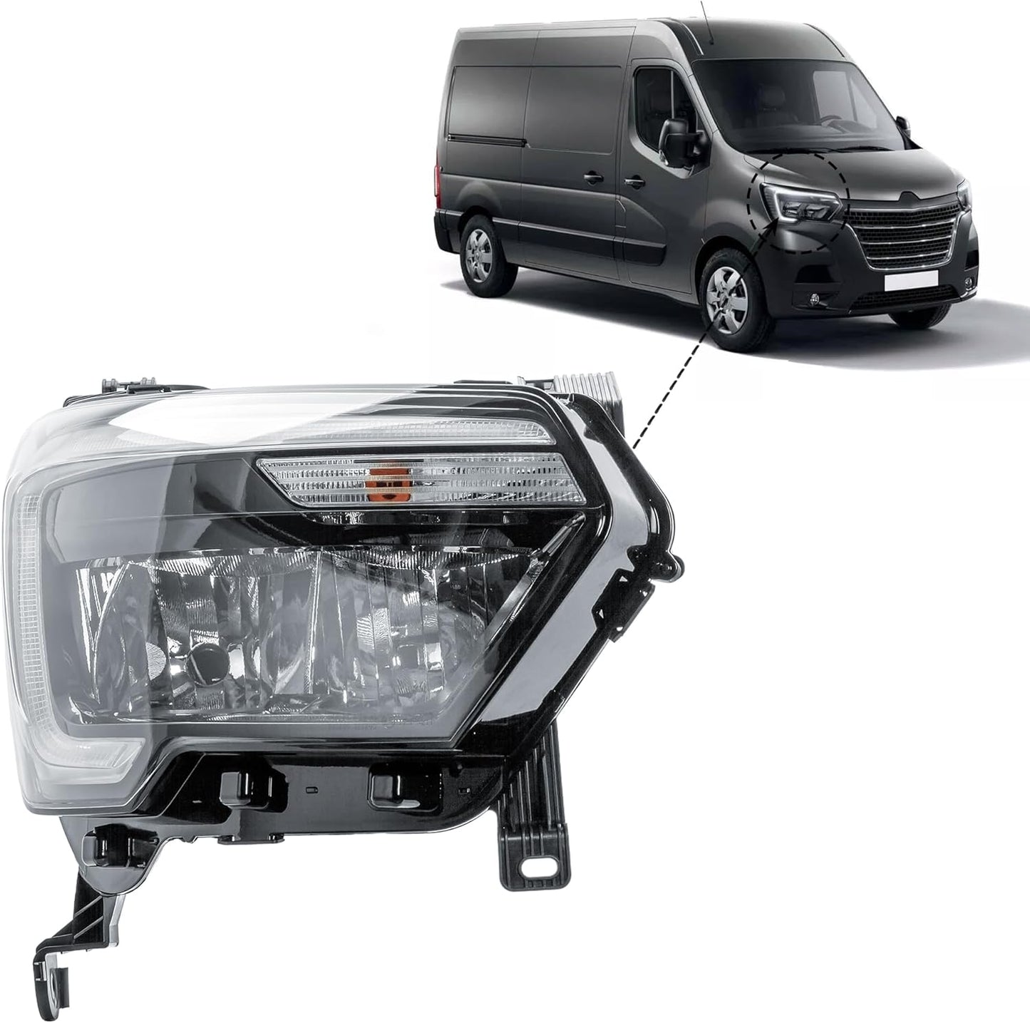 Aligoparts Driver Right Side Headlight Lamp O/S Electric Adjustment With Motor LED DRL for Renault Master 2019–2024
