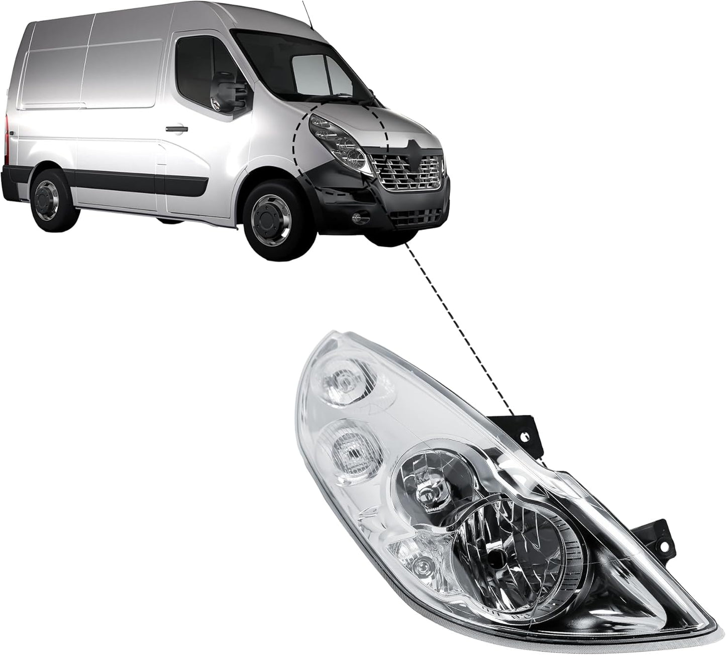 Aligoparts Driver Right Side Headlight Lamp O/S Electric Adjustment With Motor No Fog Light for Renault Master Movano 2010–2019