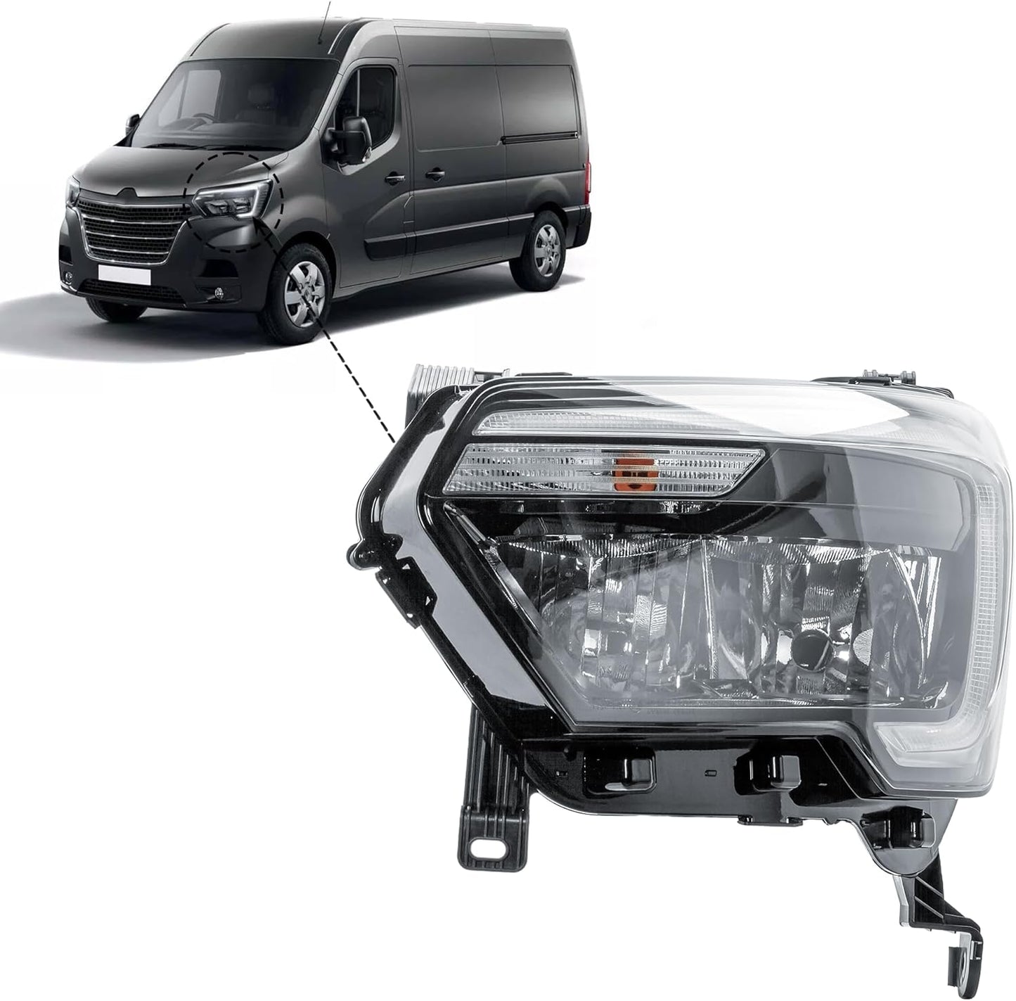 Aligoparts Passenger Left Side Headlight Lamp N/S Electric Adjustment With Motor LED DRL for Renault Master 2019–2024