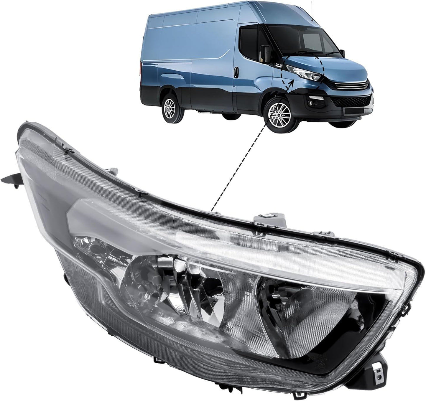 Aligoparts Driver Right Side Headlight Lamp O/S Electric Adjustment Square Plug for IVECO Daily 2020–2025