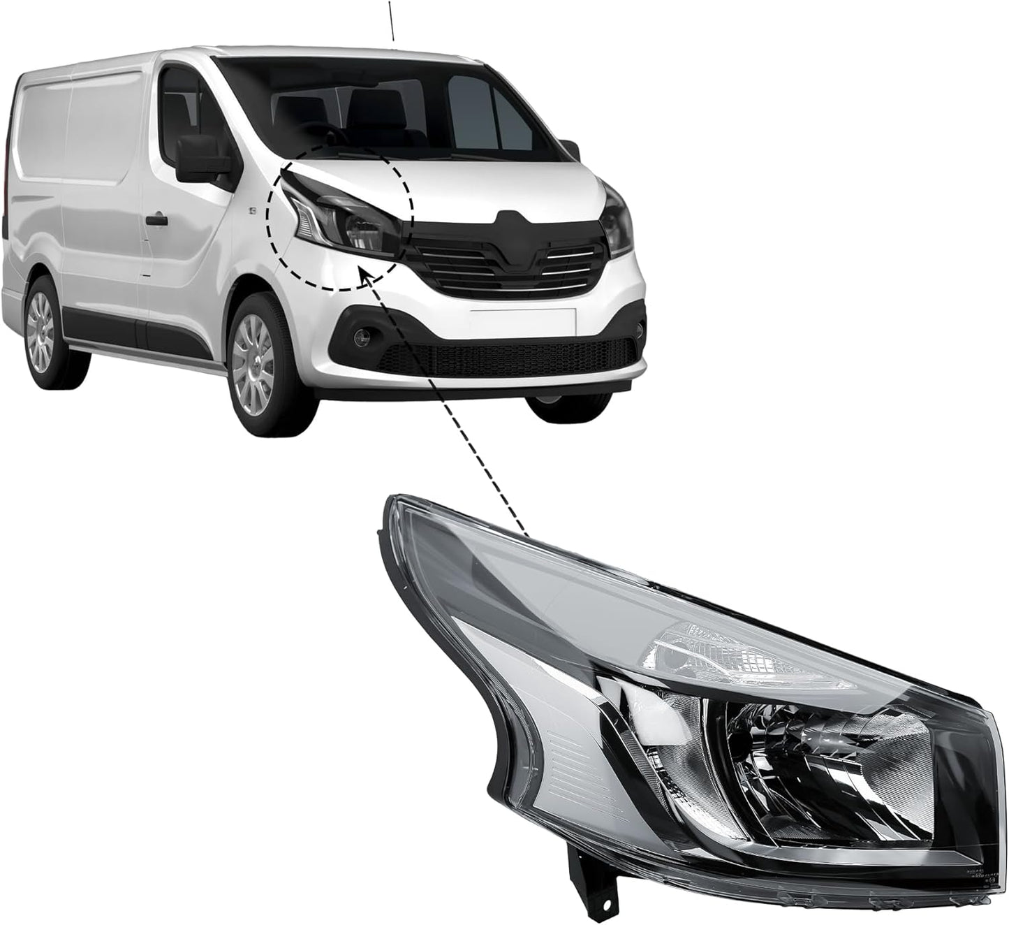 Aligoparts Driver Right Side Headlight Lamp O/S Electric Adjustment 6 Pins with DRL for Renault Trafic NV300 Talento 2014–2019