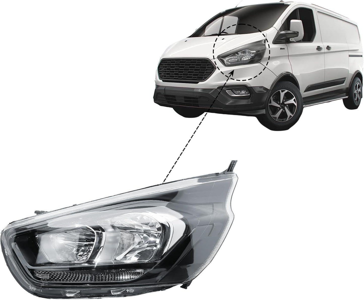 Aligoparts Passenger Left Side Headlight Lamp N/S Electric Adjustment for Ford Transit Tourneo Custom V362 2020–2023