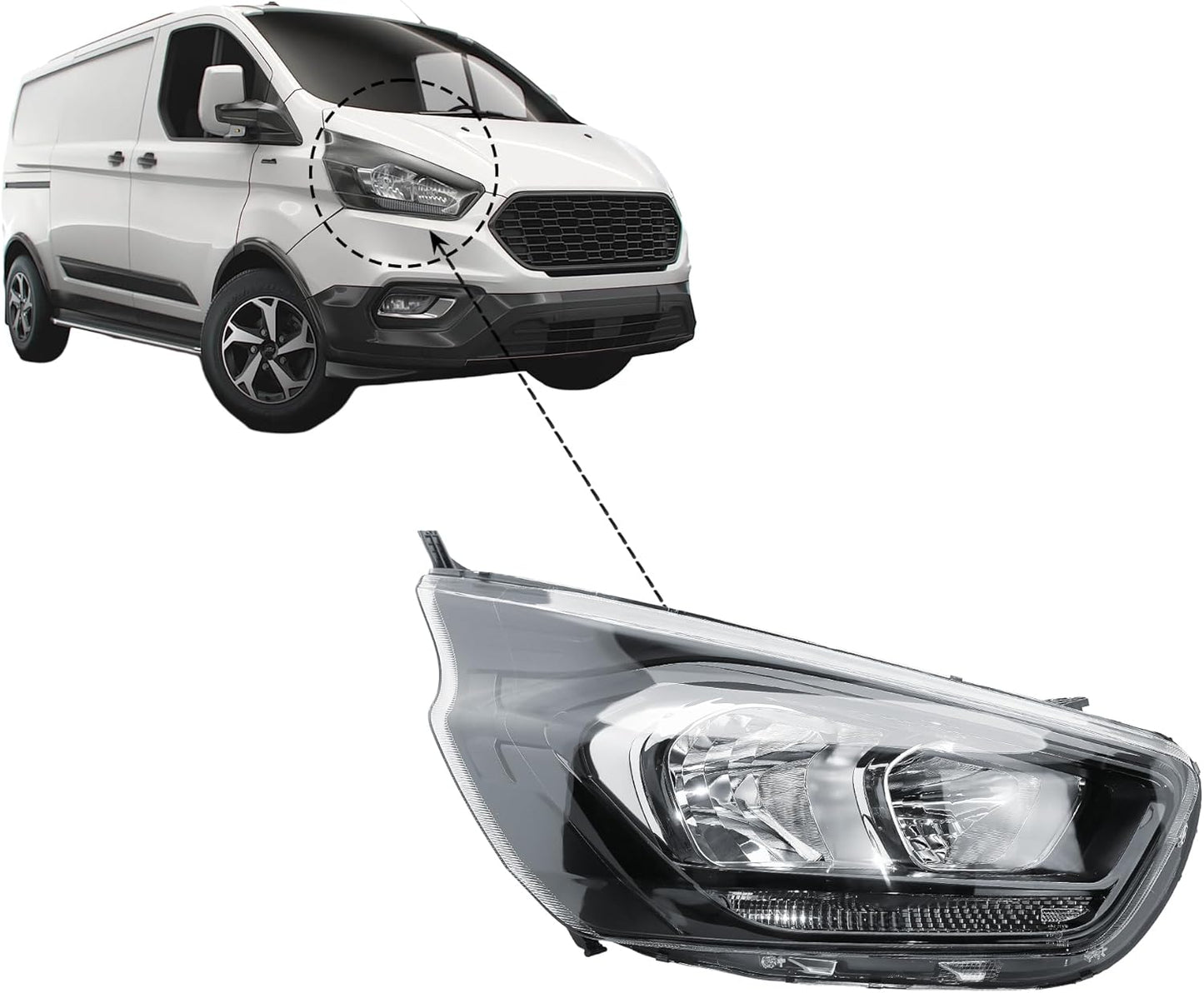 Aligoparts Driver Right Side Headlight Lamp O/S Electric Adjustment for Ford Transit Tourneo Custom V362 2020–2023