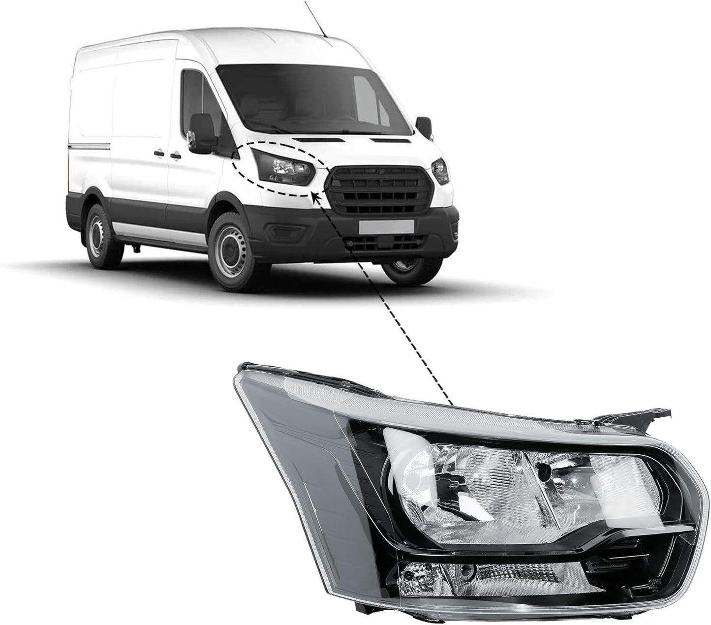 Aligoparts Driver Right Side Headlight Lamp O/S Electric Adjustment Black Strip for Ford Transit MK8 2014–2026