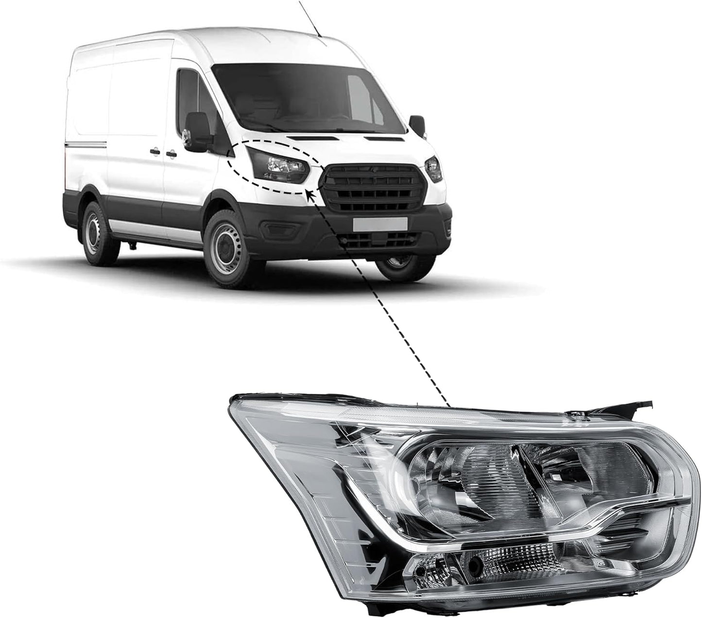 Aligoparts Driver Right Side Headlight Lamp O/S Electric Adjustment Chrome Strip for Ford Transit MK8 2014–2026