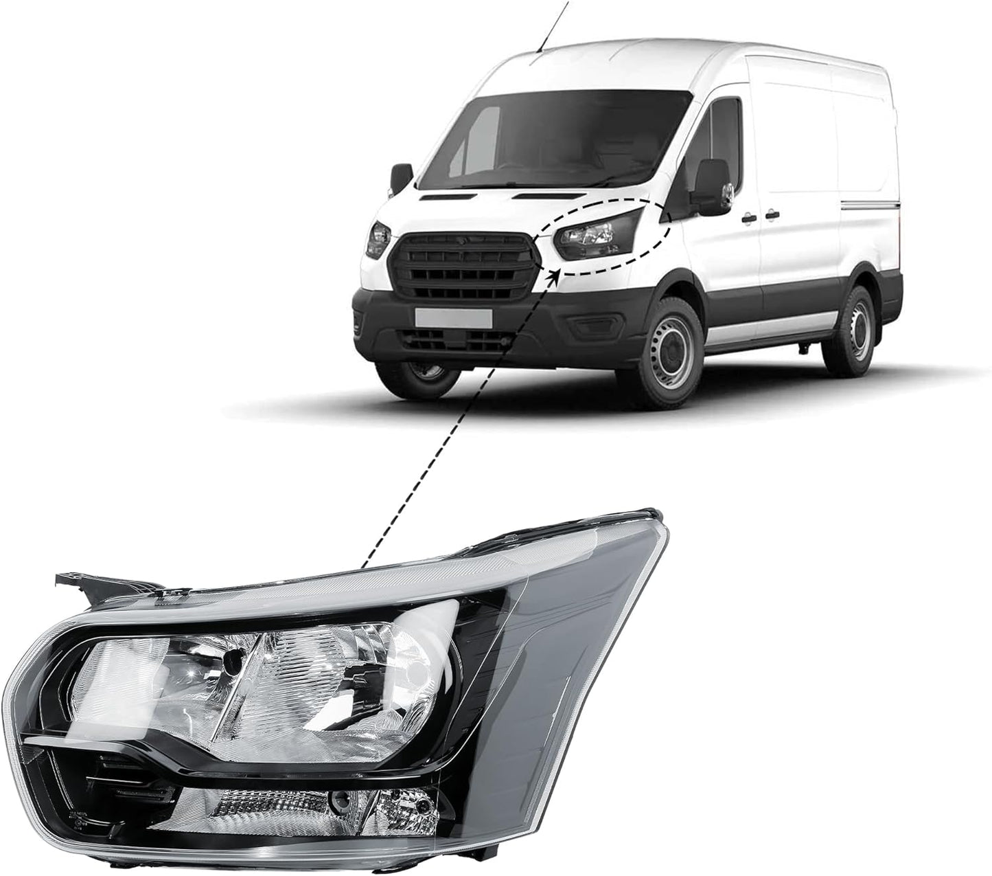 Aligoparts Passenger Left Side Headlight Lamp N/S Electric Adjustment Black Strip for Ford Transit MK8 2014–2026