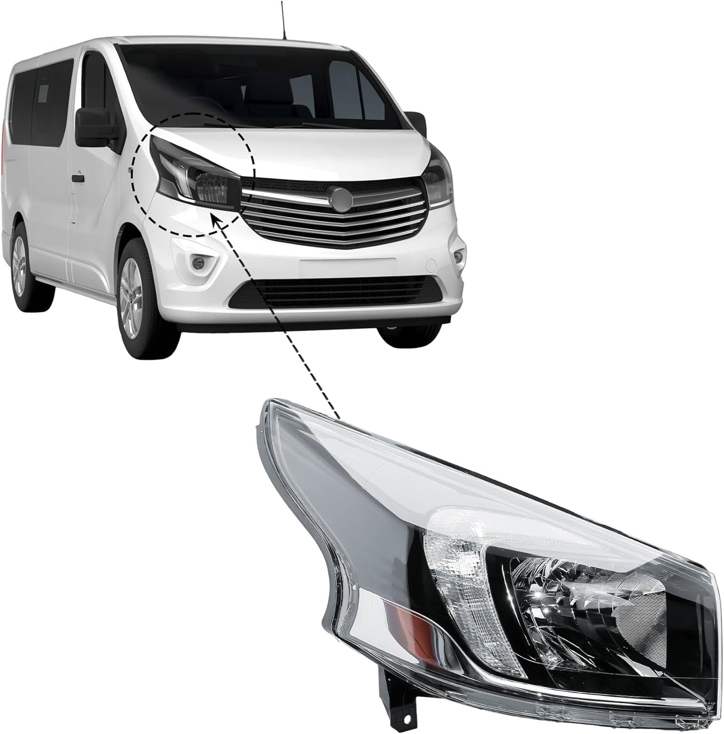 Aligoparts Driver Right Side Headlight Lamp O/S Electric Adjustment 6 Pins with DRL for Vauxhall Vivaro 2014–2019