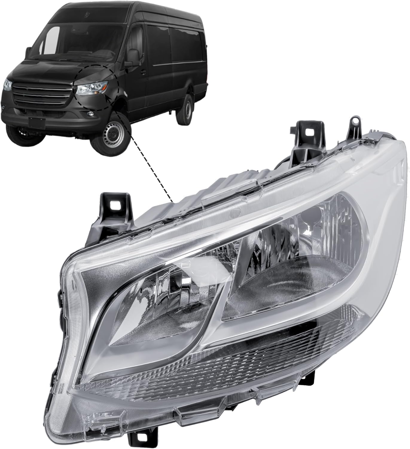Aligoparts Passenger Left Side Headlight Lamp N/S Electric Adjustment for Mercedes Sprinter W907 W910 2019–2025