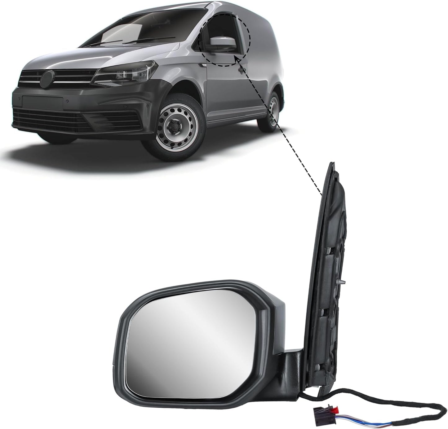 Aligoparts Passenger Left Side Wing Mirror N/S Electric Heated Manual Folding Primer Cover for VW Caddy 2015–2021