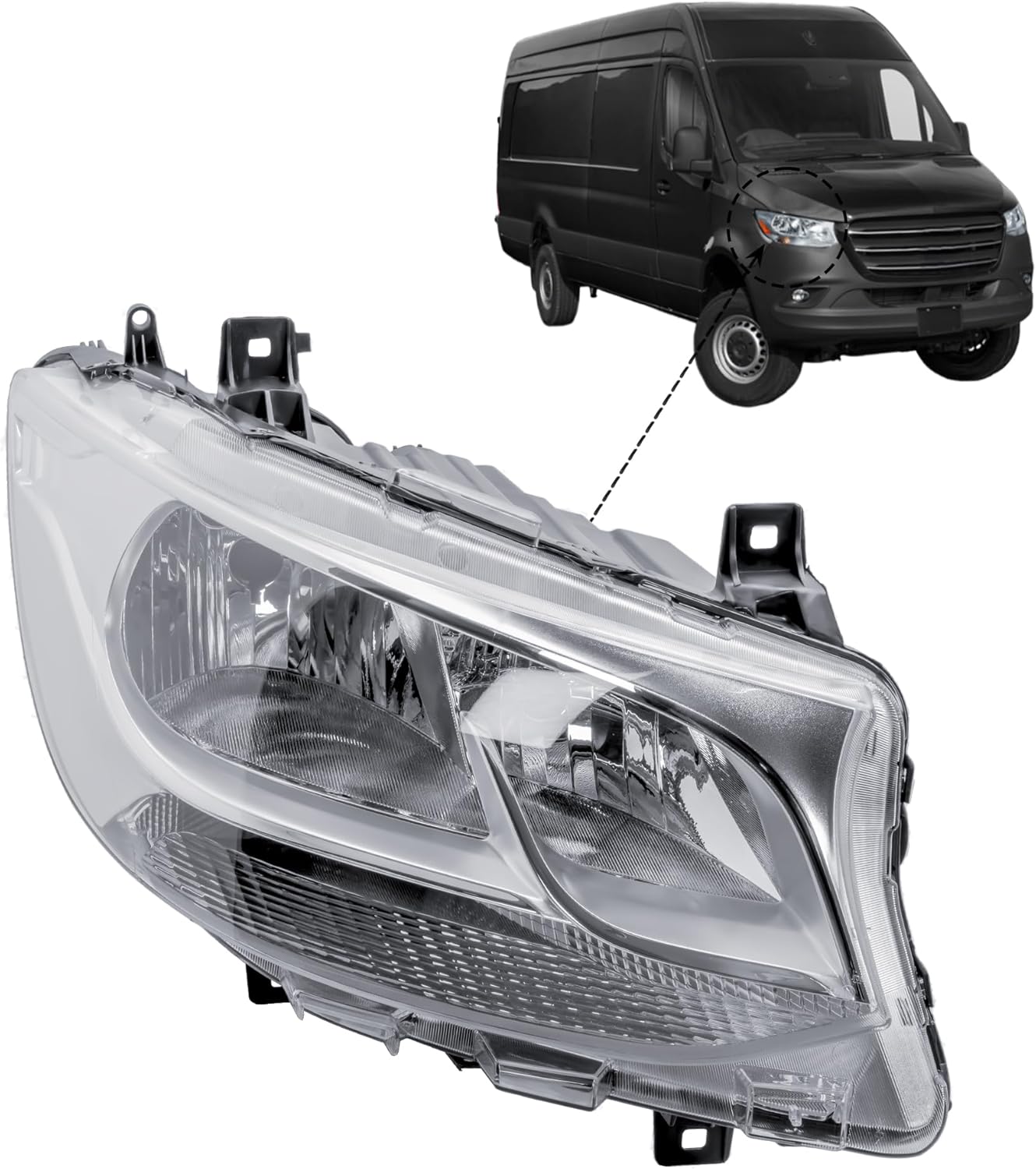 Aligoparts Driver Right Side Headlight Lamp O/S Electric Adjustment for Mercedes Sprinter W907 W910 2019–2025